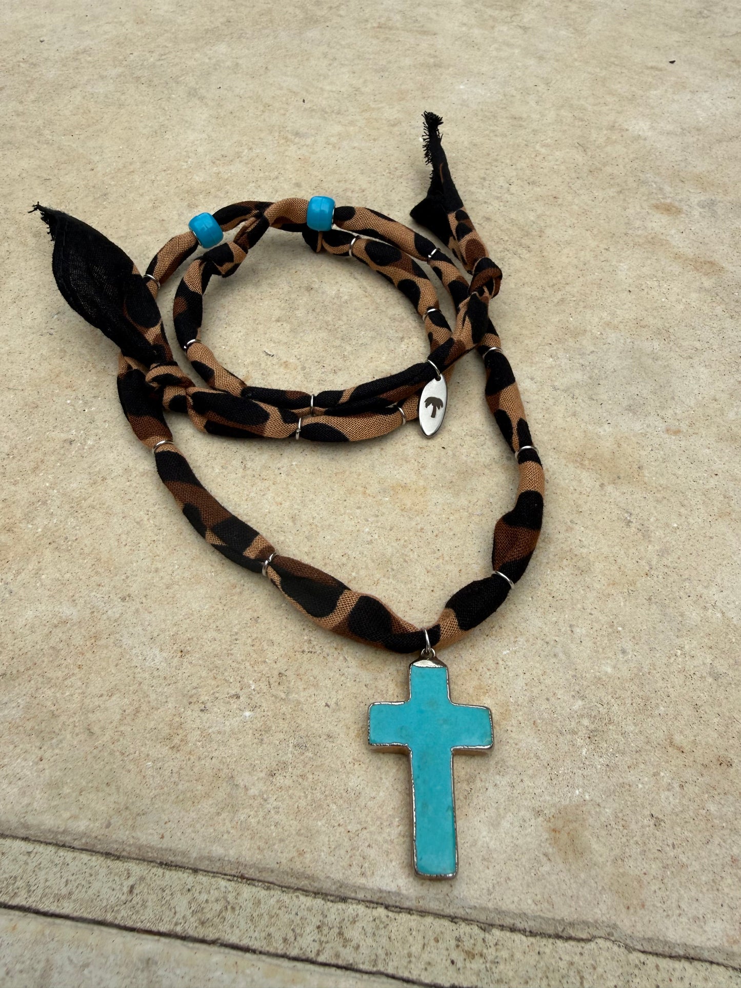 CROIX TURQUOISE // Cheetah Print Handmade Bandana Necklace