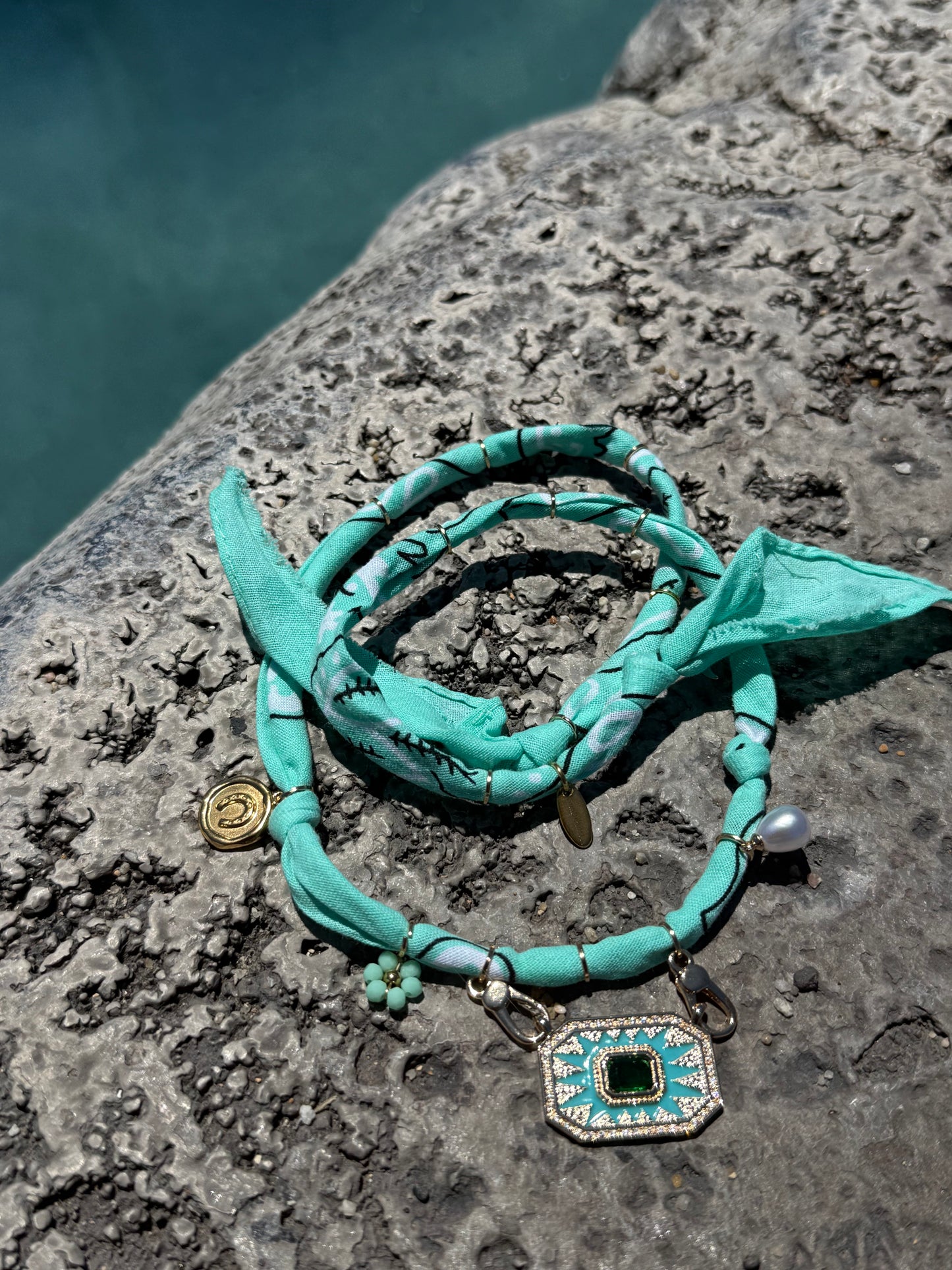 BLUE ME // Turquoise Green Handmade Bandana Necklace