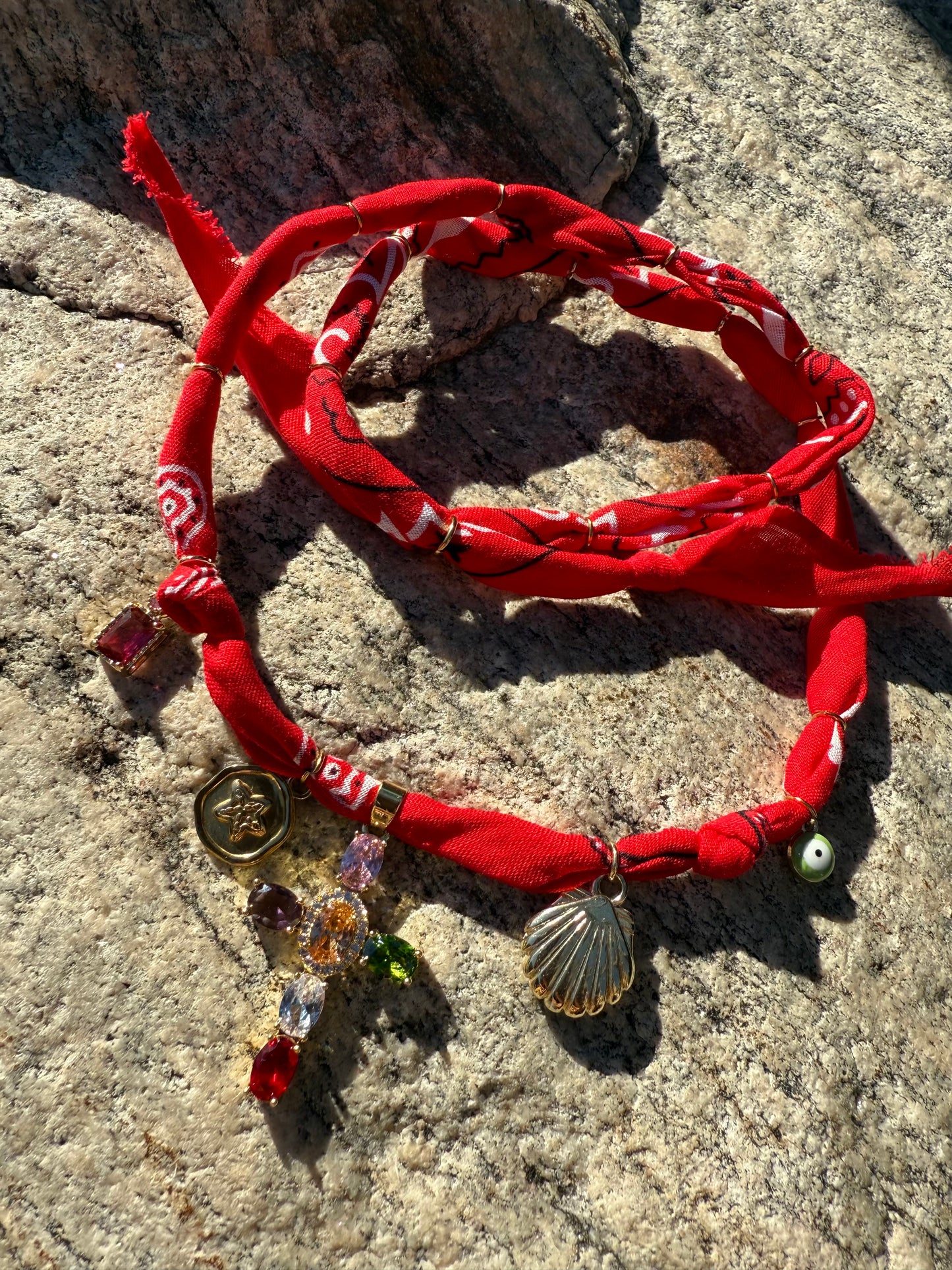 RAINBOW CROSS // Red Handmade Bandana Necklace