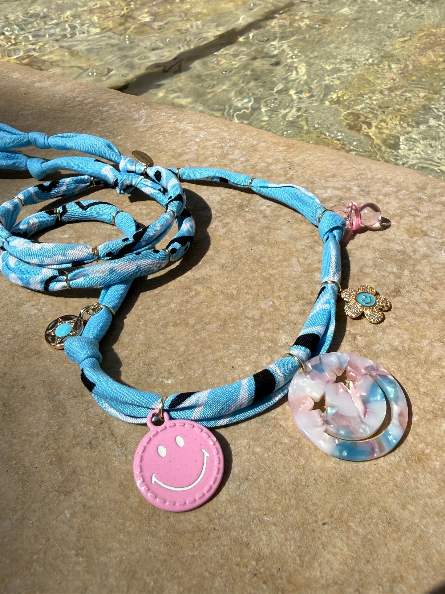 SMILEY #6 // Baby Blue Handmade Bandana Necklace