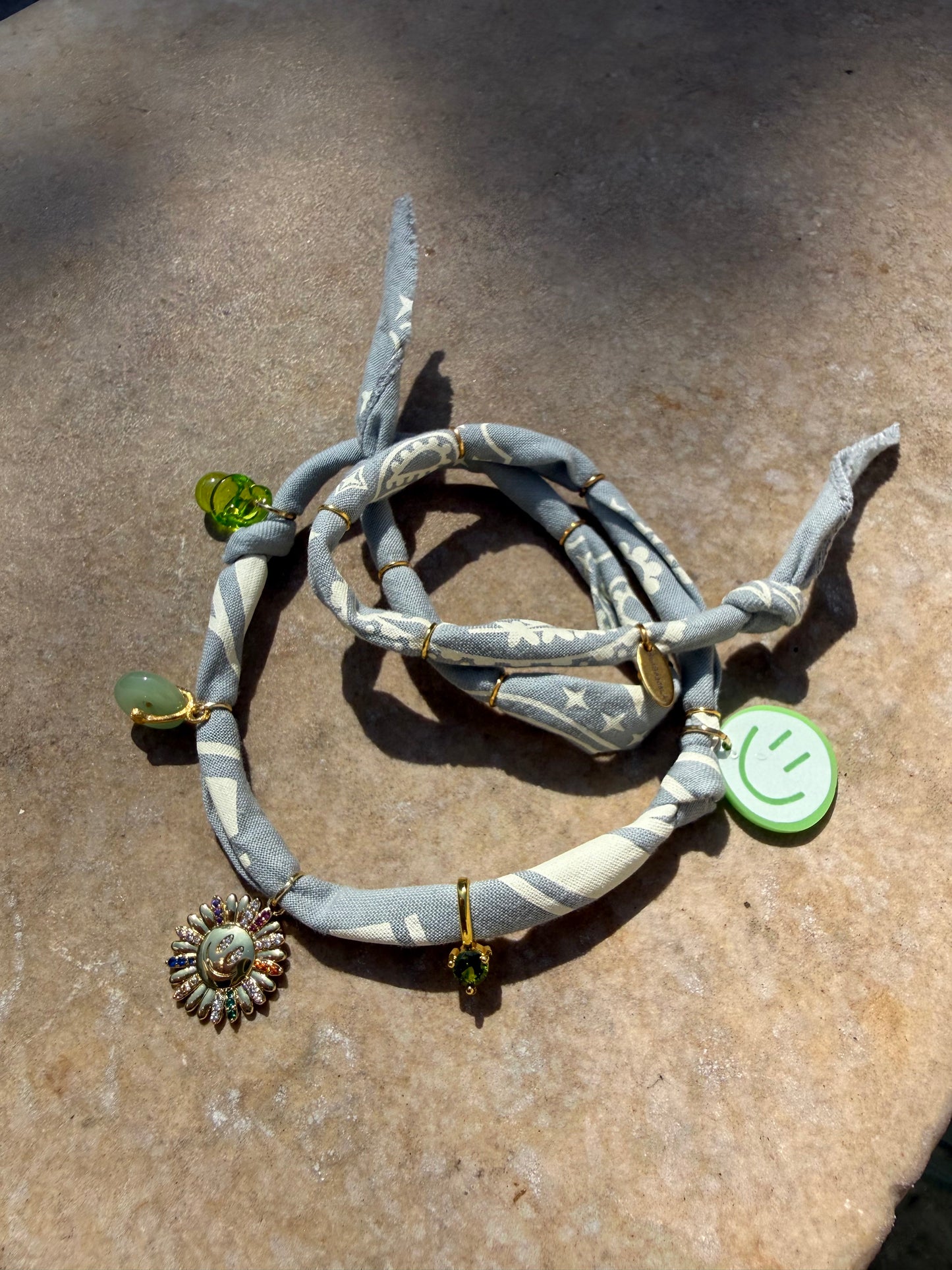 SMILEY #5 // Grey Green Handmade Bandana Necklace