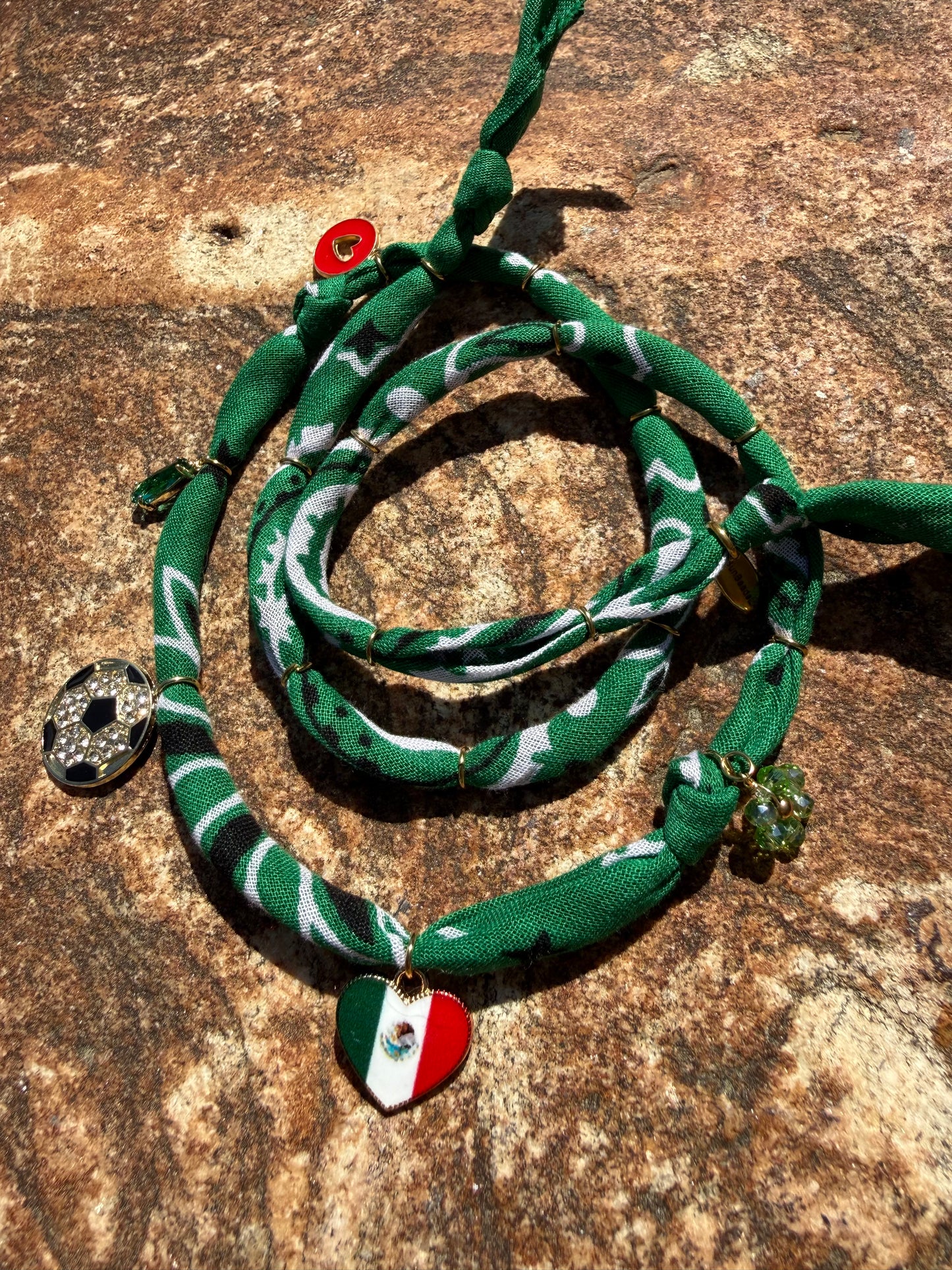 WORLD CUP MEXICO LOVE // Dark Green Handmade Bandana Necklace