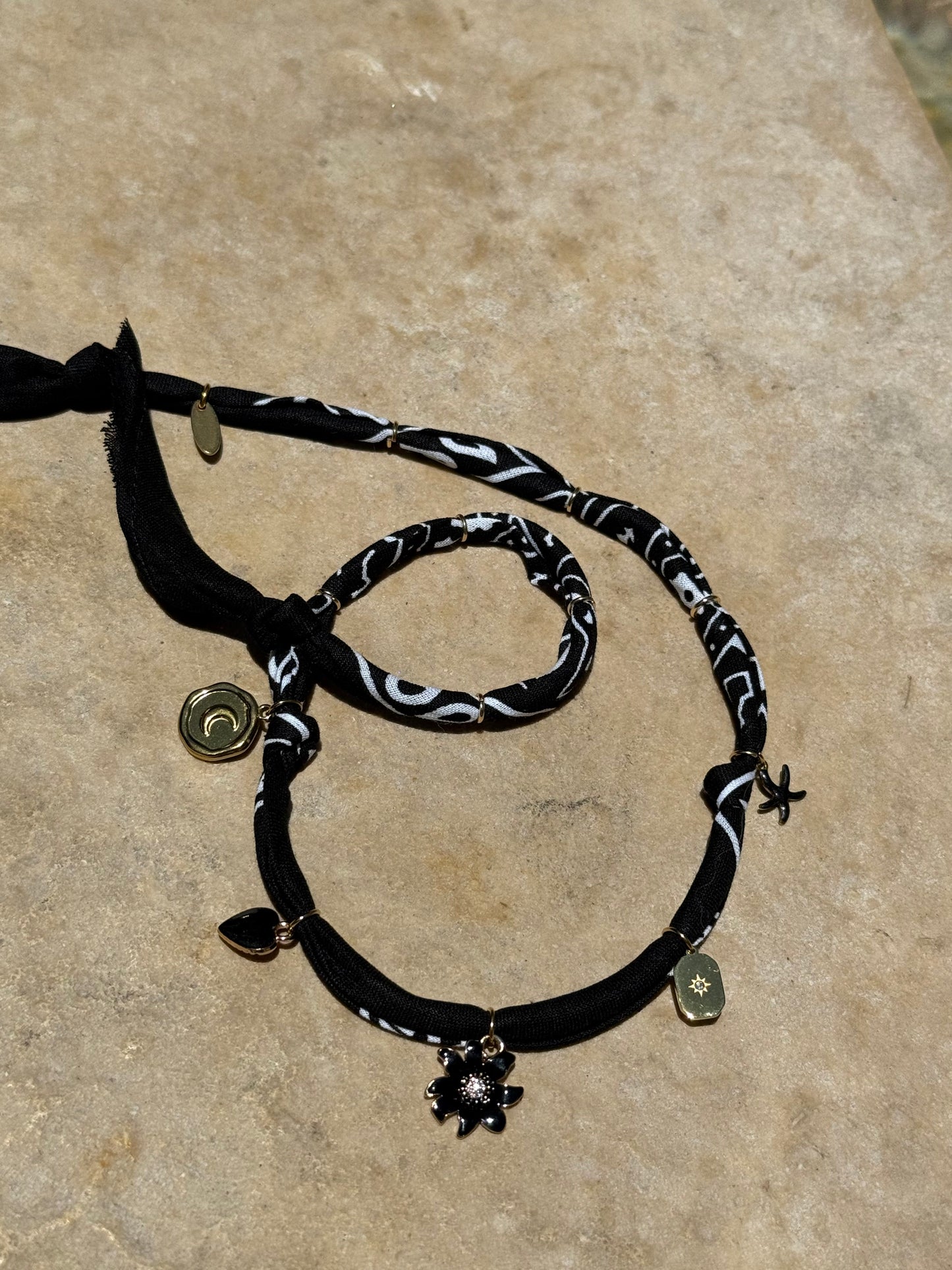 SUNFLOWER // Black Handmade Bandana Necklace