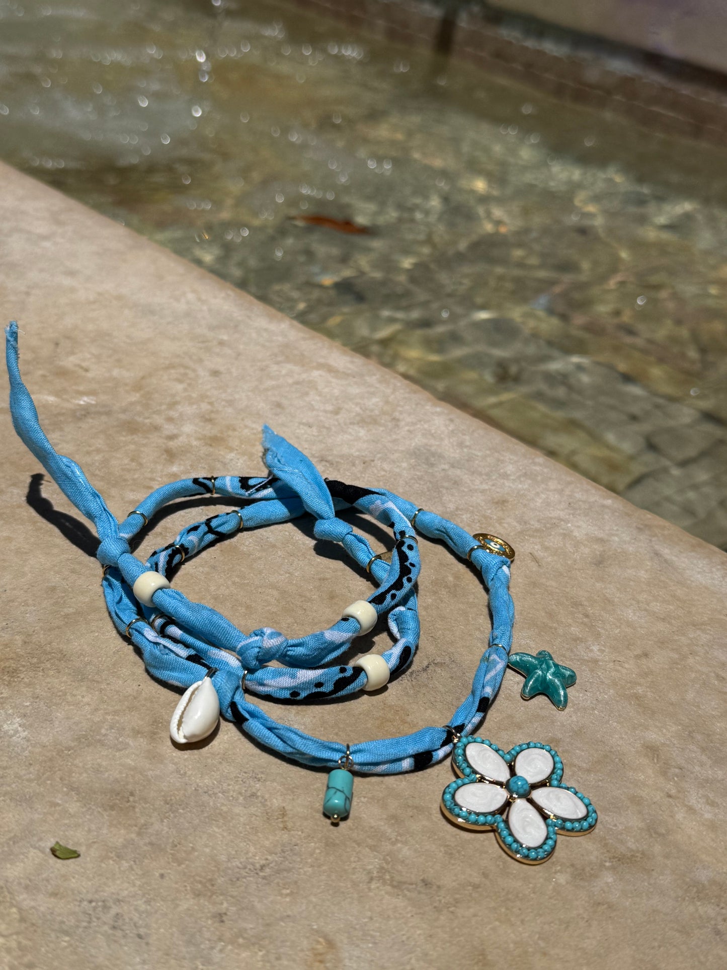 TAHITI FLOWER // Baby Blue Handmade Bandana Necklace