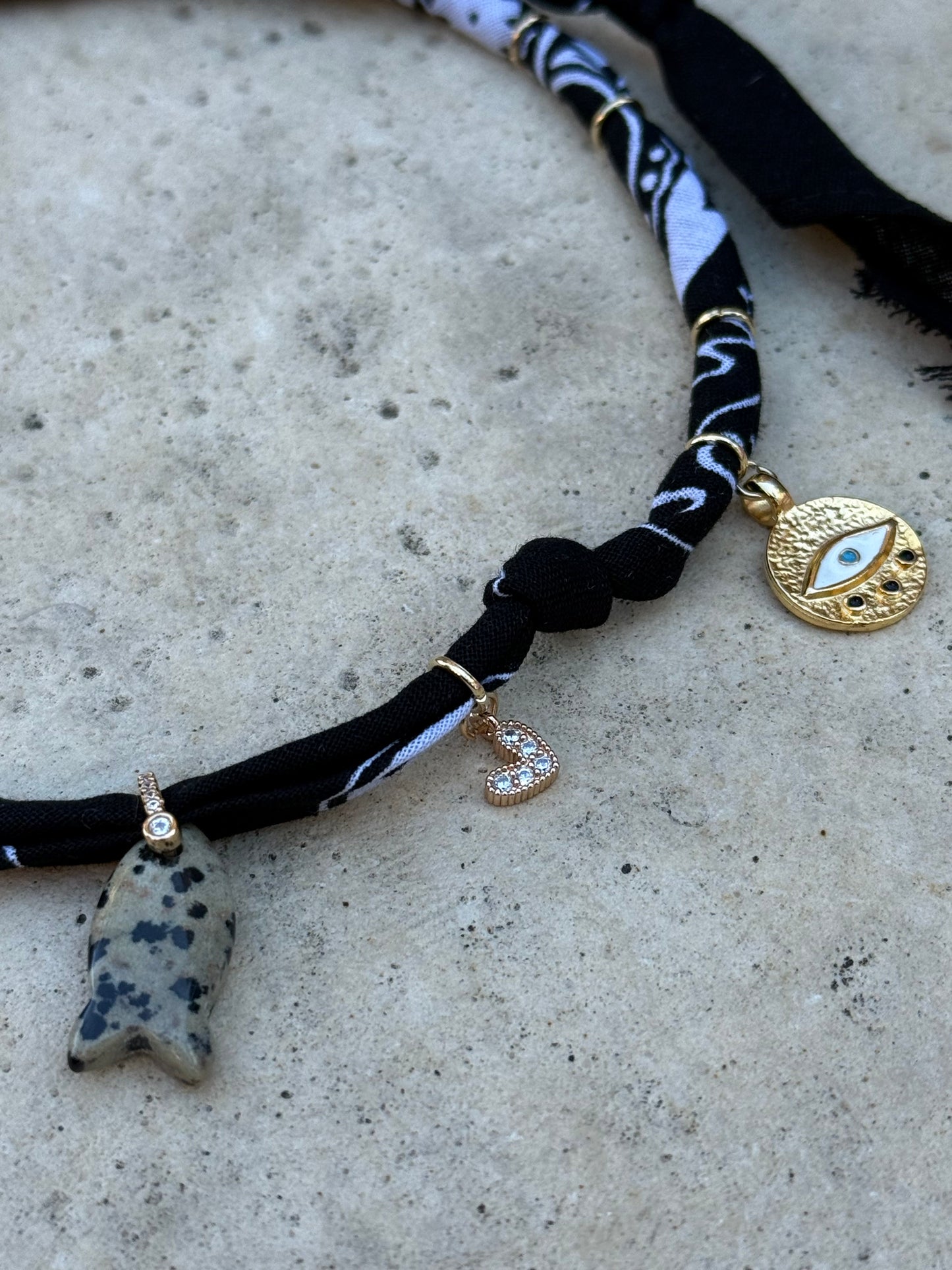 FISH JASPER // Black Handmade Bandana Necklace