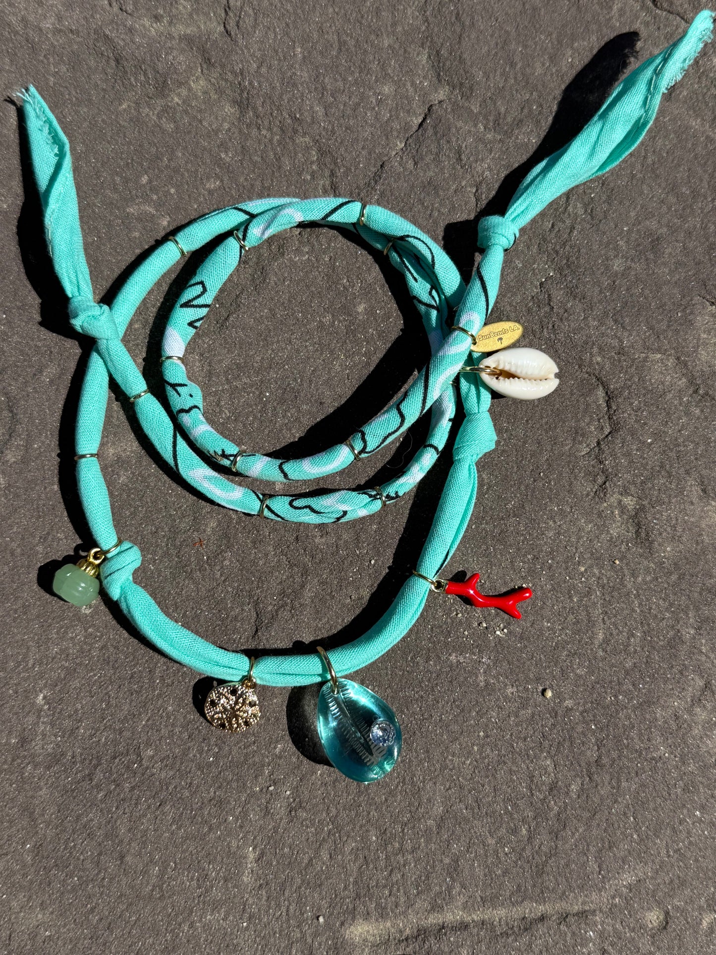 COWRIE // Blue Green Handmade Bandana Necklace