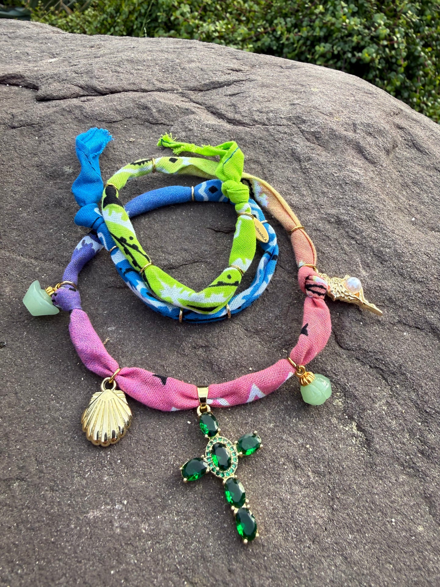 GREEN CROSS // Gradient Handmade Bandana Necklace