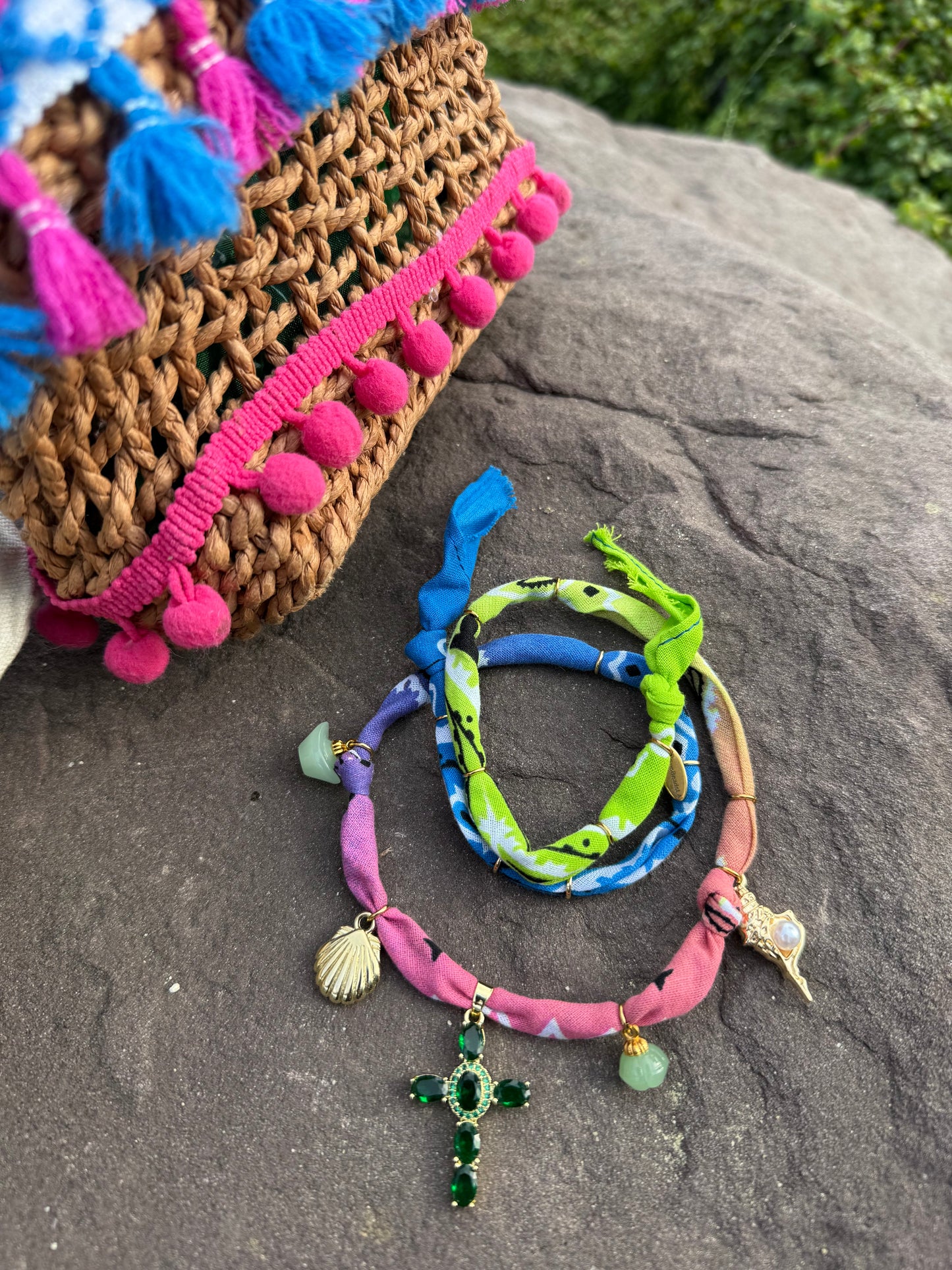 GREEN CROSS // Gradient Handmade Bandana Necklace