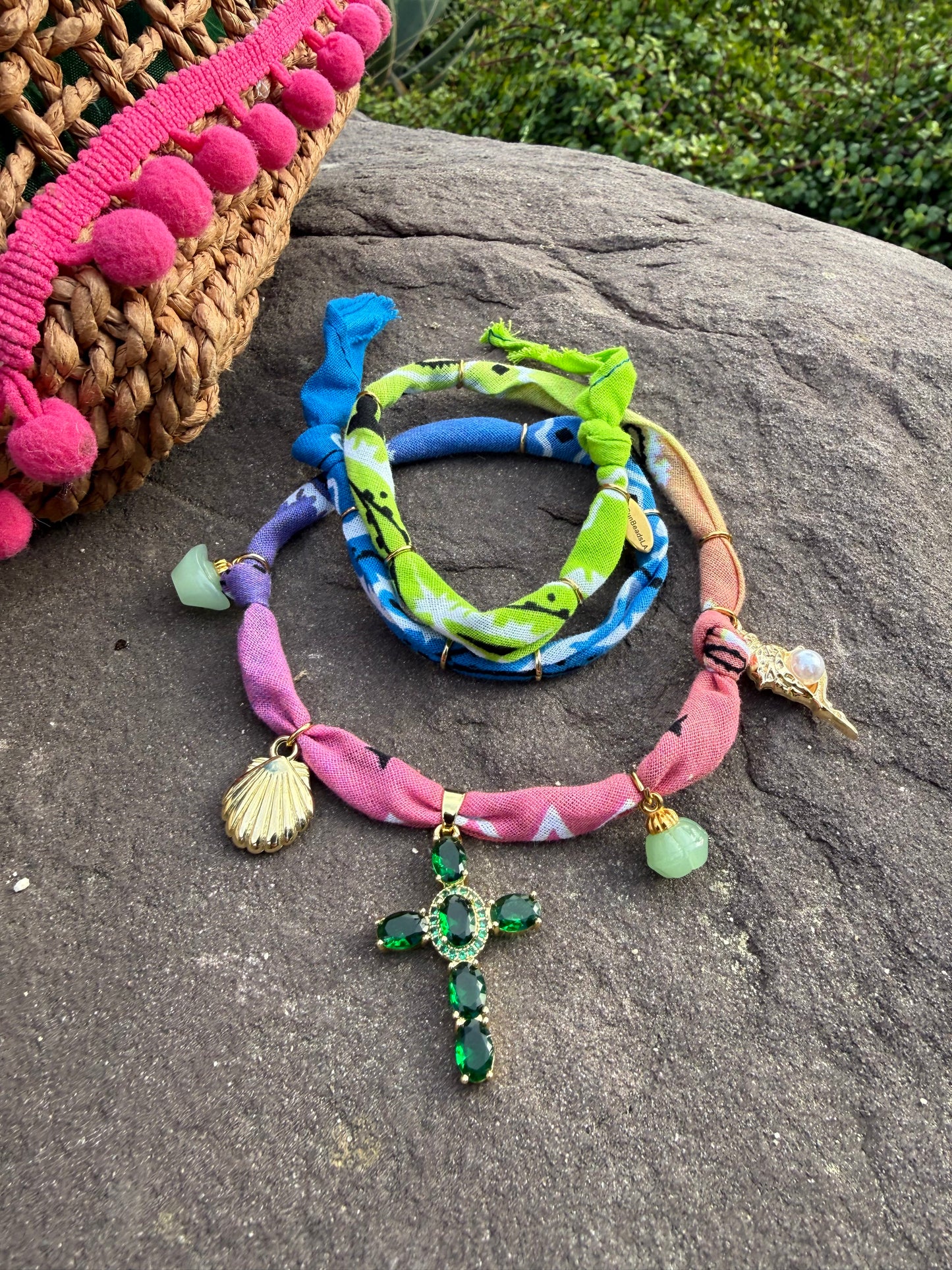 GREEN CROSS // Gradient Handmade Bandana Necklace