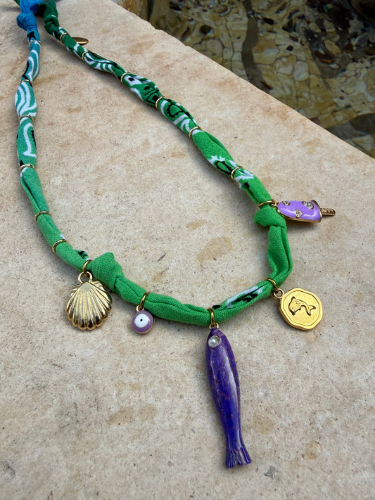 PURPLE FISH // Gradient Handmade Bandana Necklace