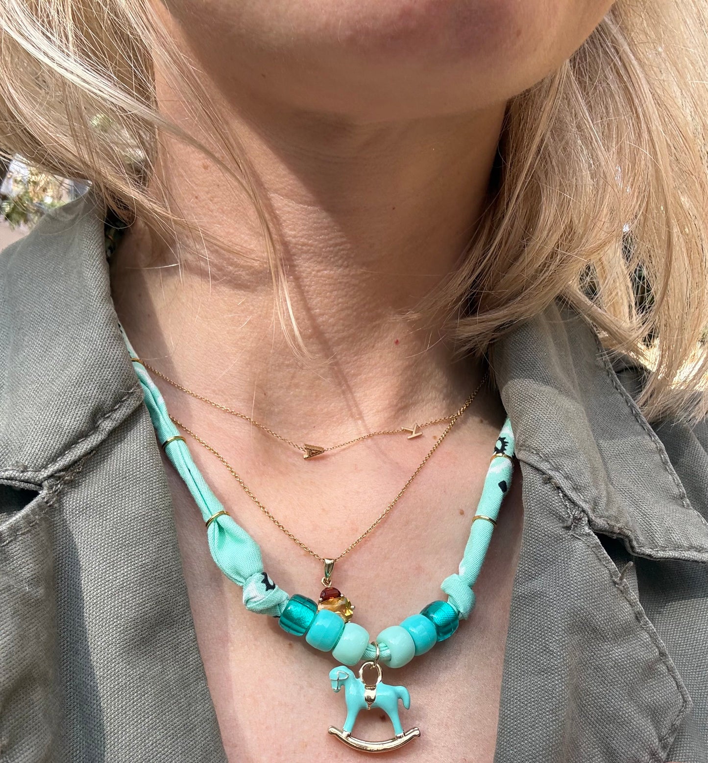 ROCKING HORSE // Turquoise green Handmade Bandana Necklace