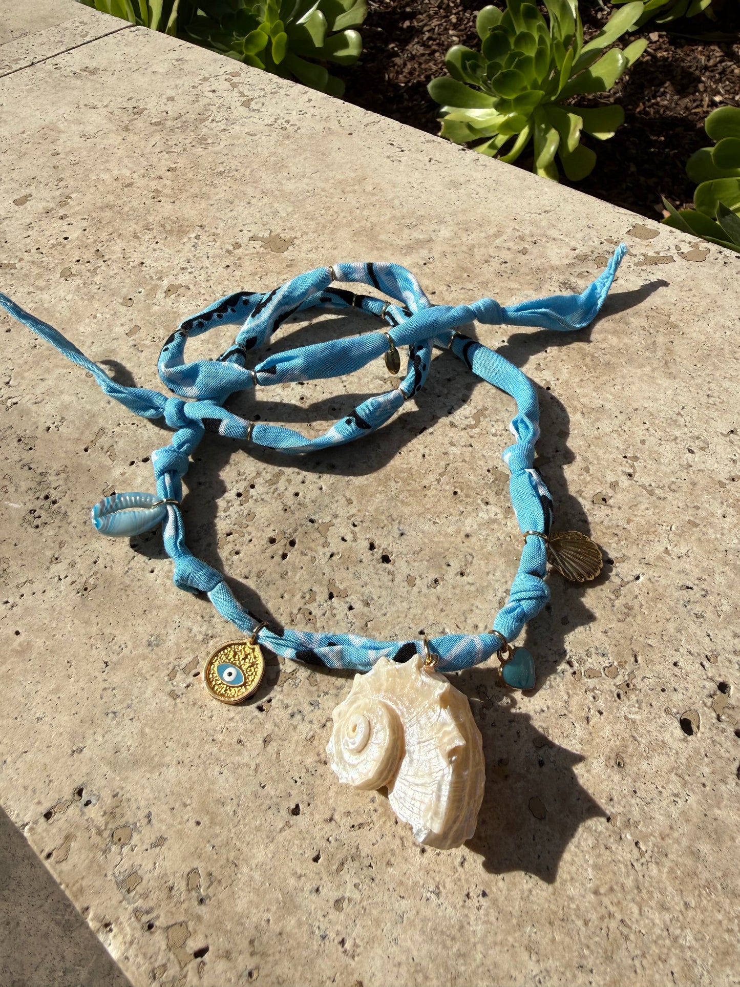 PEARL SHELL // Baby Blue Handmade Bandana Necklace