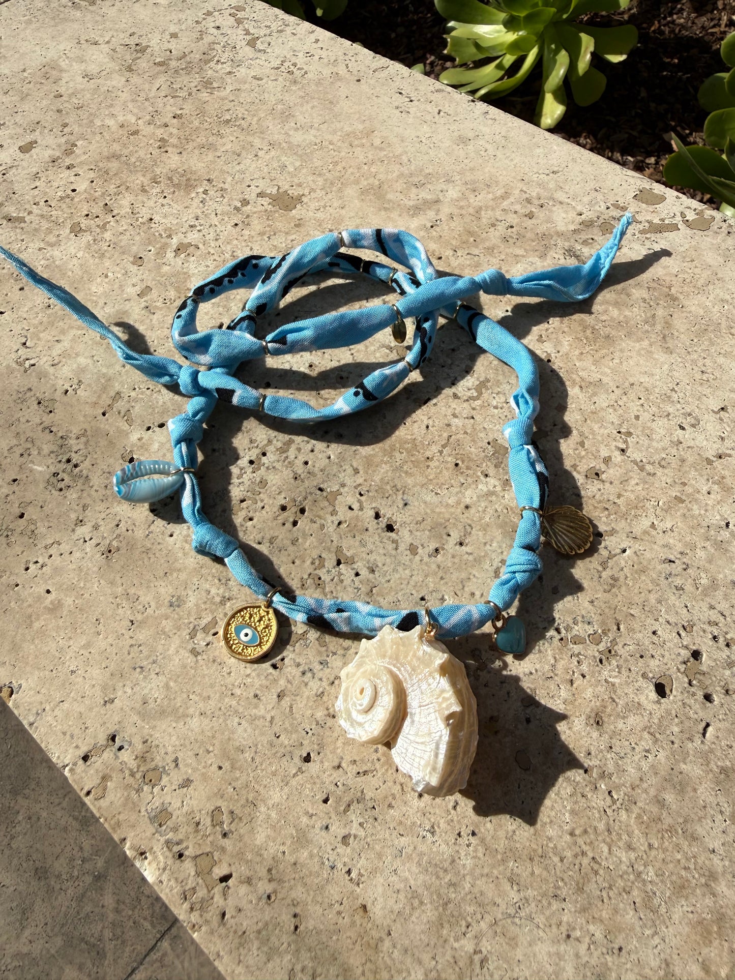 PEARL SHELL // Baby Blue Handmade Bandana Necklace