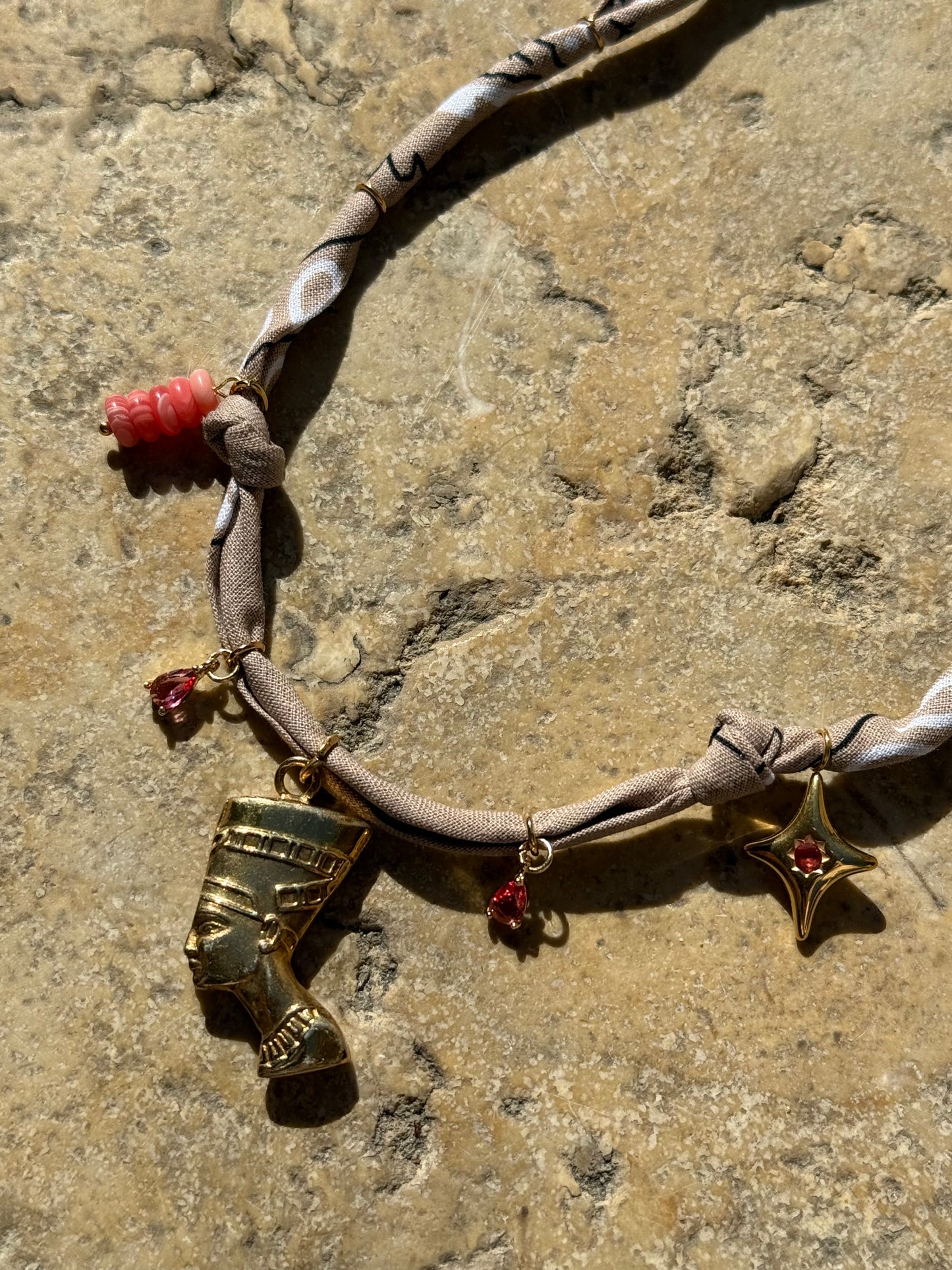 NEFERTARI // Beige Handmade Bandana Necklace