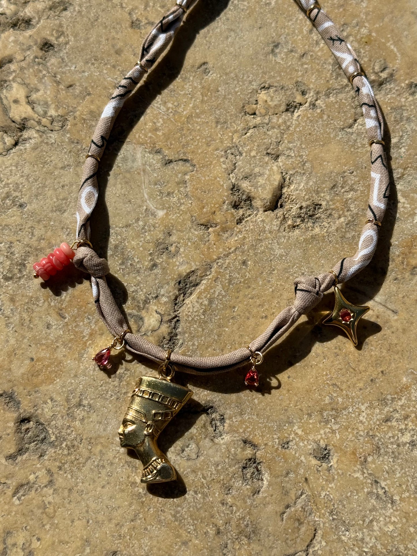 NEFERTARI // Beige Handmade Bandana Necklace