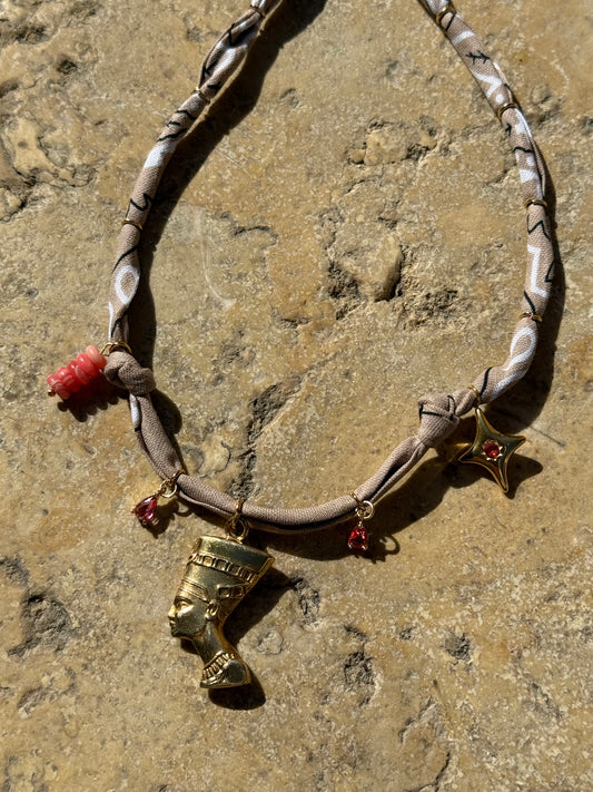 NEFERTARI // Beige Handmade Bandana Necklace