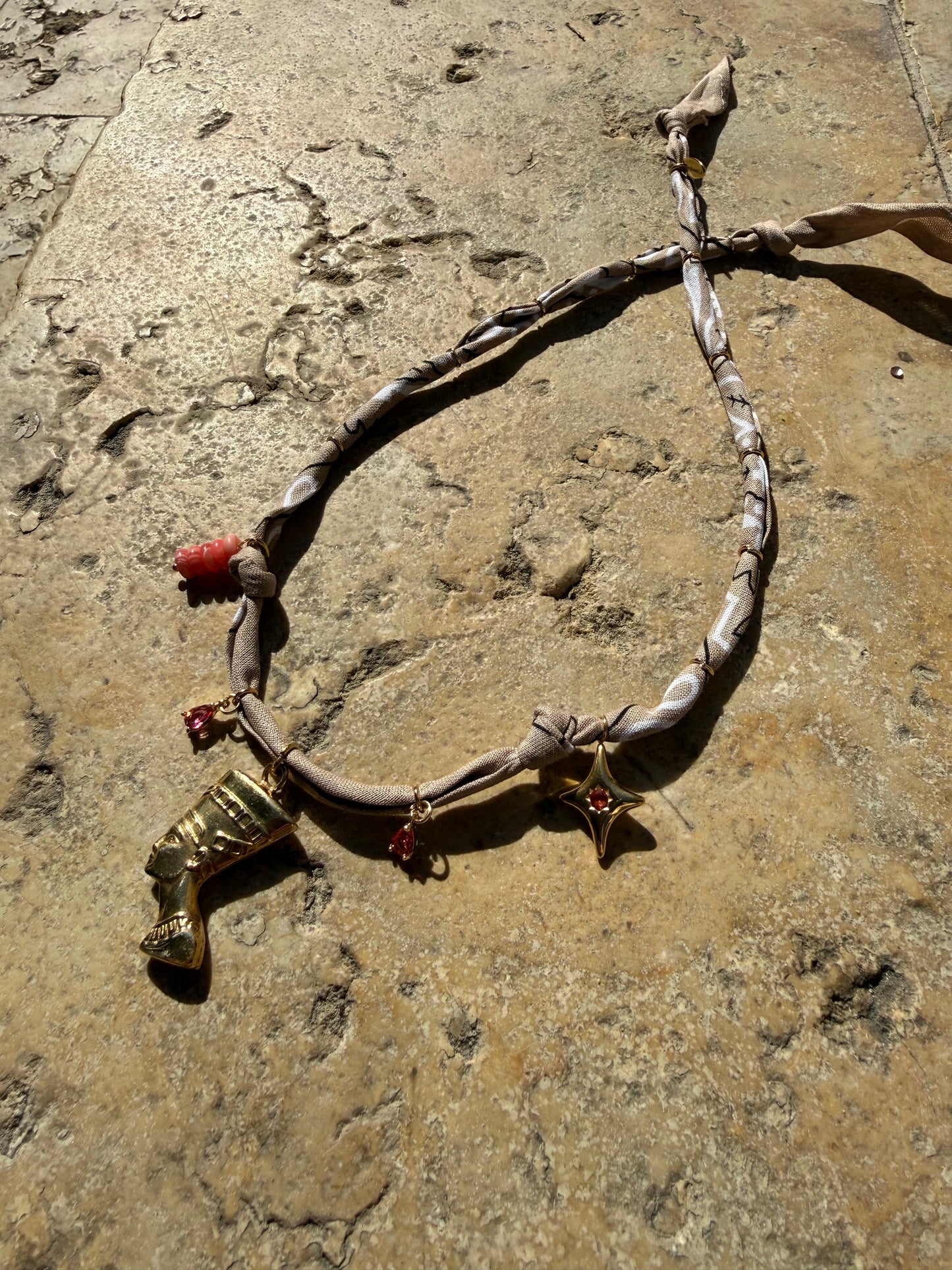 NEFERTARI // Beige Handmade Bandana Necklace