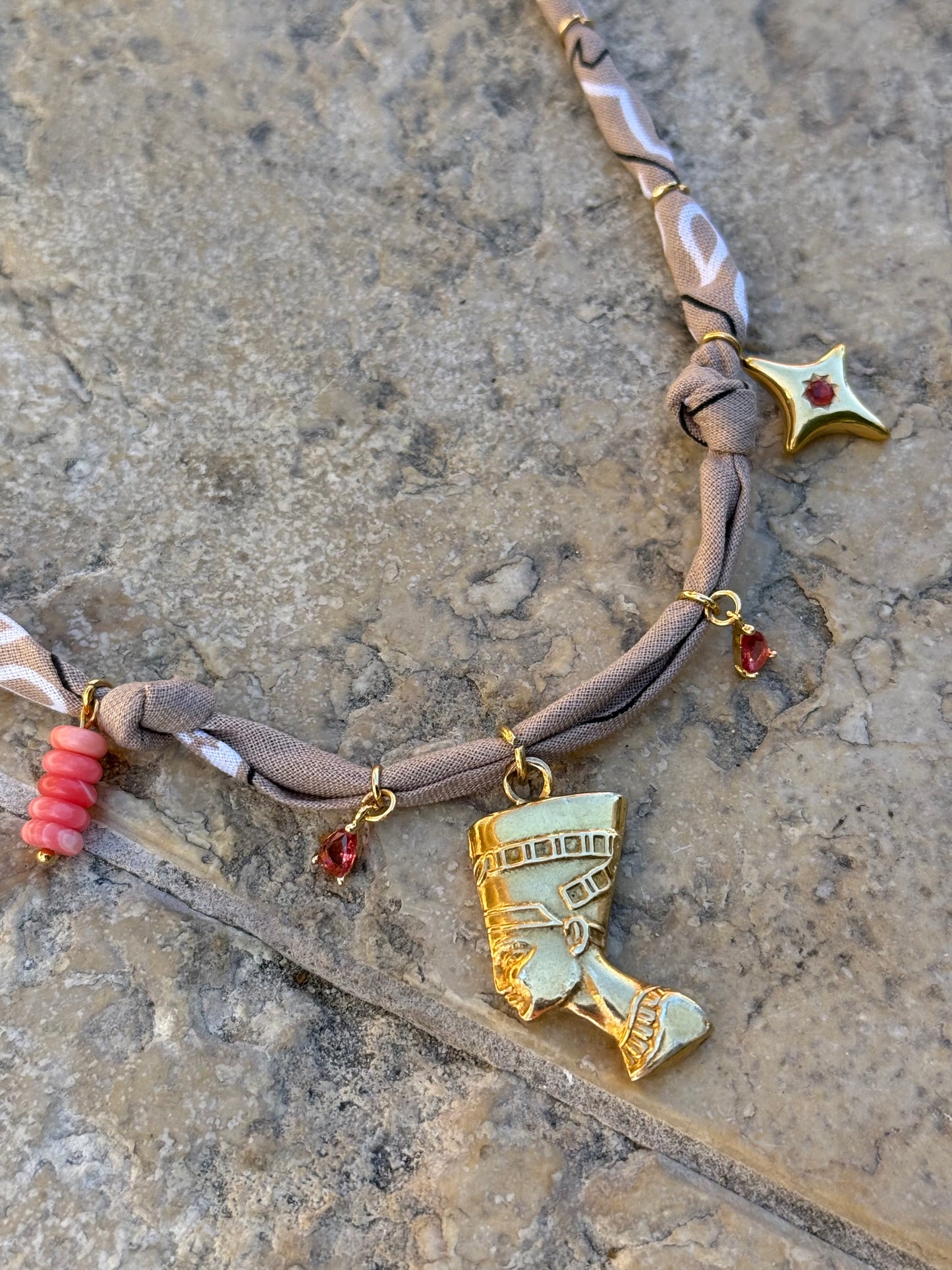 NEFERTARI // Beige Handmade Bandana Necklace