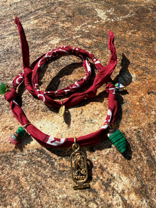 WINE CARTOUCHE // Bordeaux Red Handmade Bandana Necklace