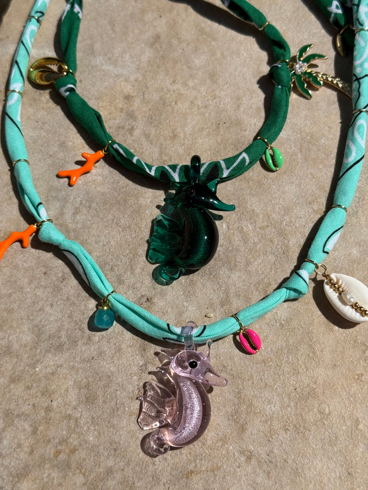 PINK SEAHORSE // Pink Handmade Bandana Necklace