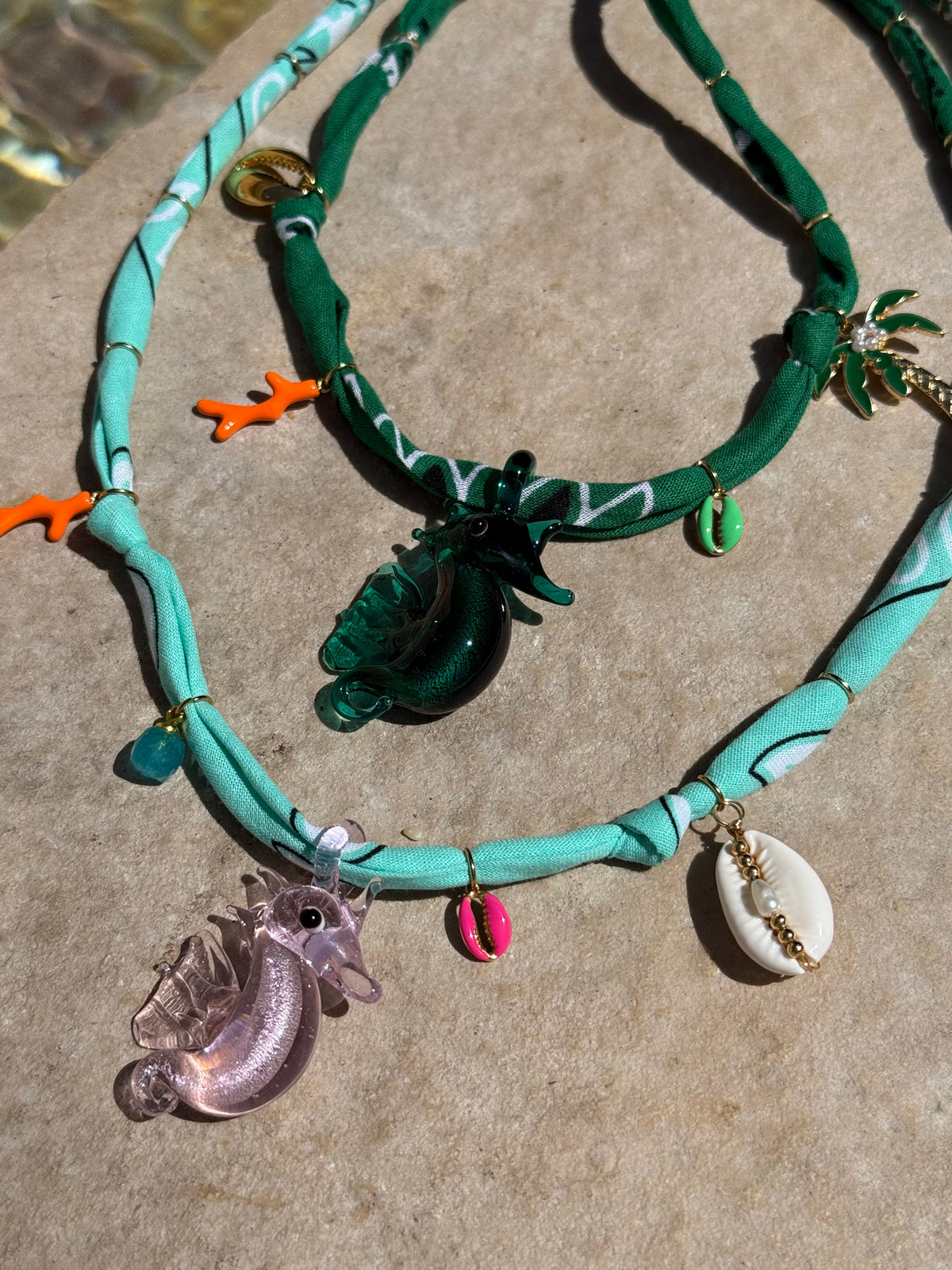 PINK SEAHORSE // Pink Handmade Bandana Necklace