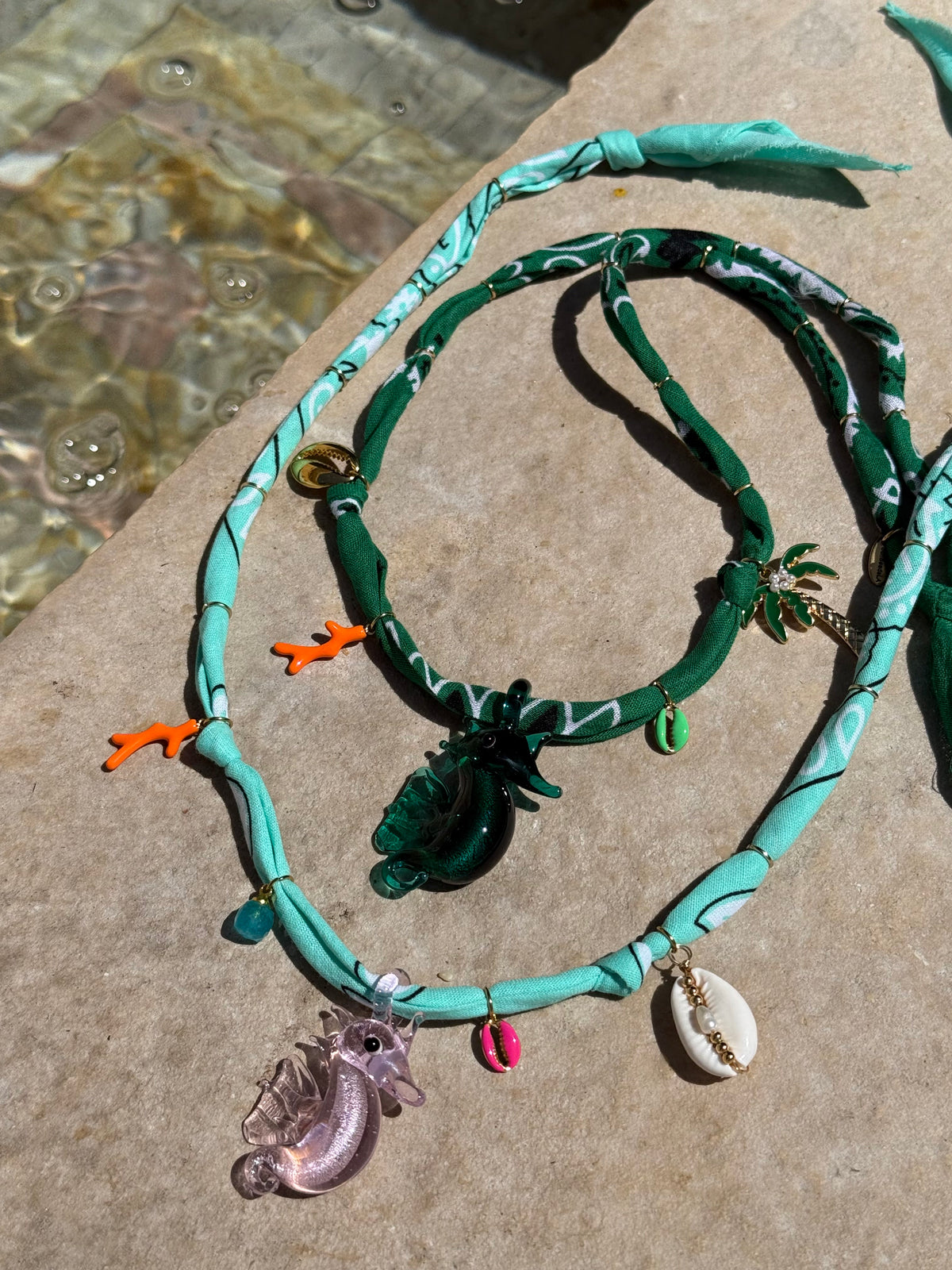 PINK SEAHORSE // Pink Handmade Bandana Necklace