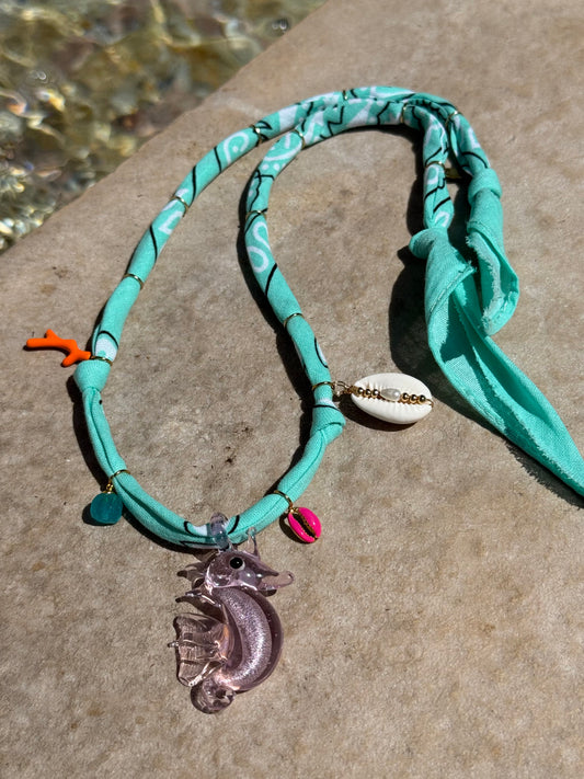 PINK SEAHORSE // Pink Handmade Bandana Necklace