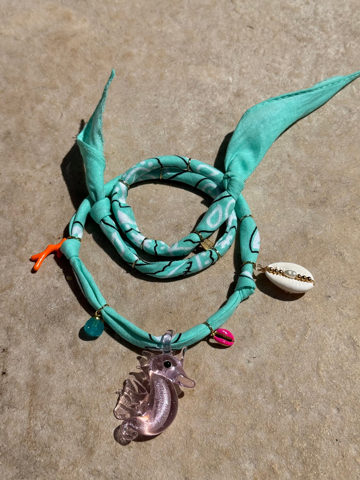 PINK SEAHORSE // Pink Handmade Bandana Necklace