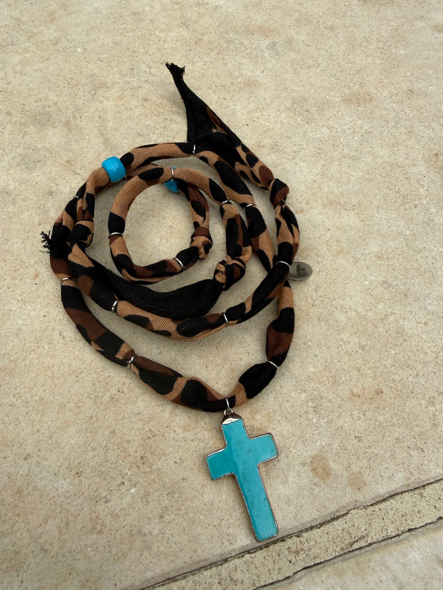 CROIX TURQUOISE // Cheetah Print Handmade Bandana Necklace