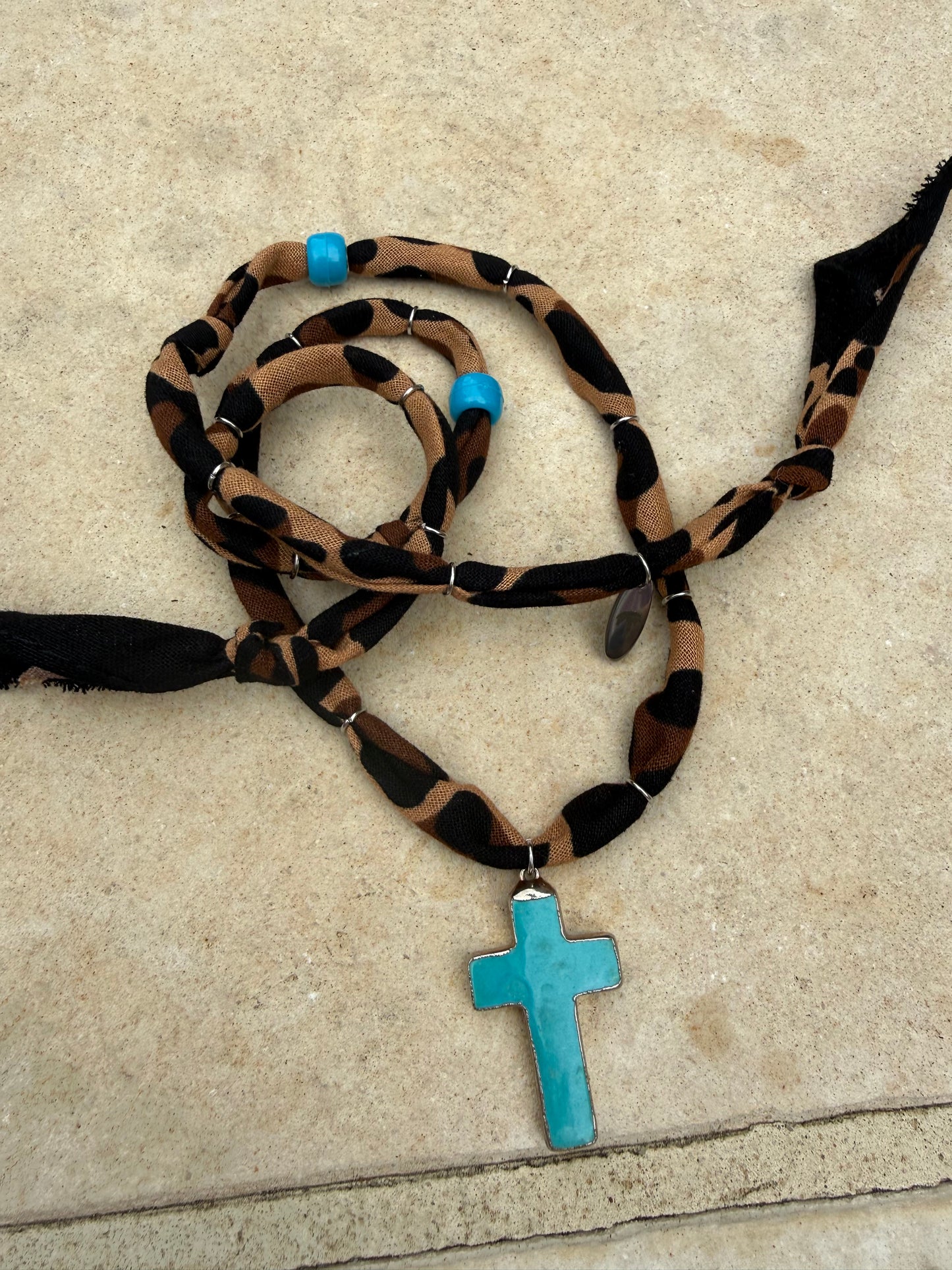 CROIX TURQUOISE // Cheetah Print Handmade Bandana Necklace