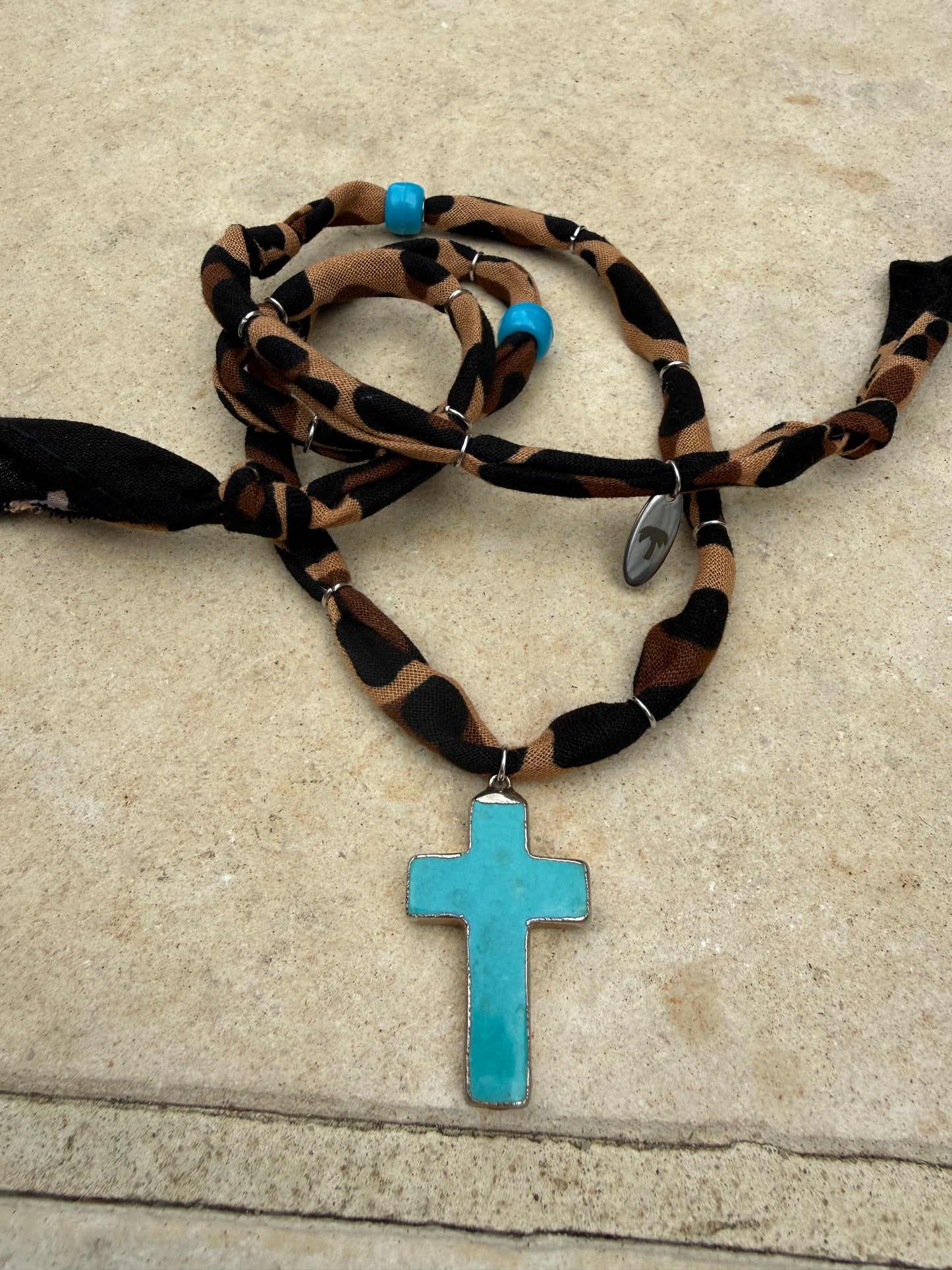 CROIX TURQUOISE // Cheetah Print Handmade Bandana Necklace