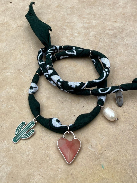 AZ HEART 3 // Dark Green Handmade Bandana Necklace