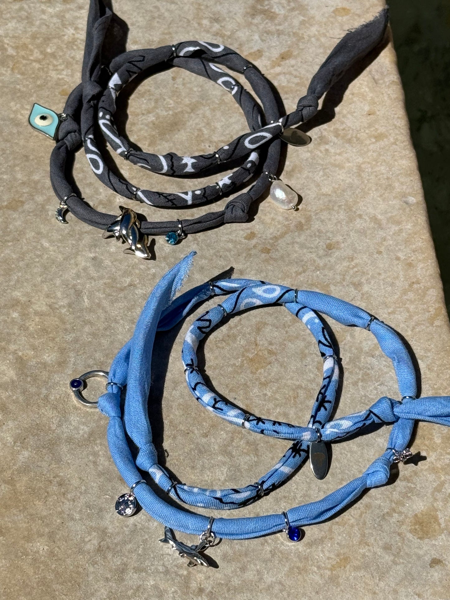 DAUPHINS D'ARGENT // Demin blue Handmade Bandana Necklace
