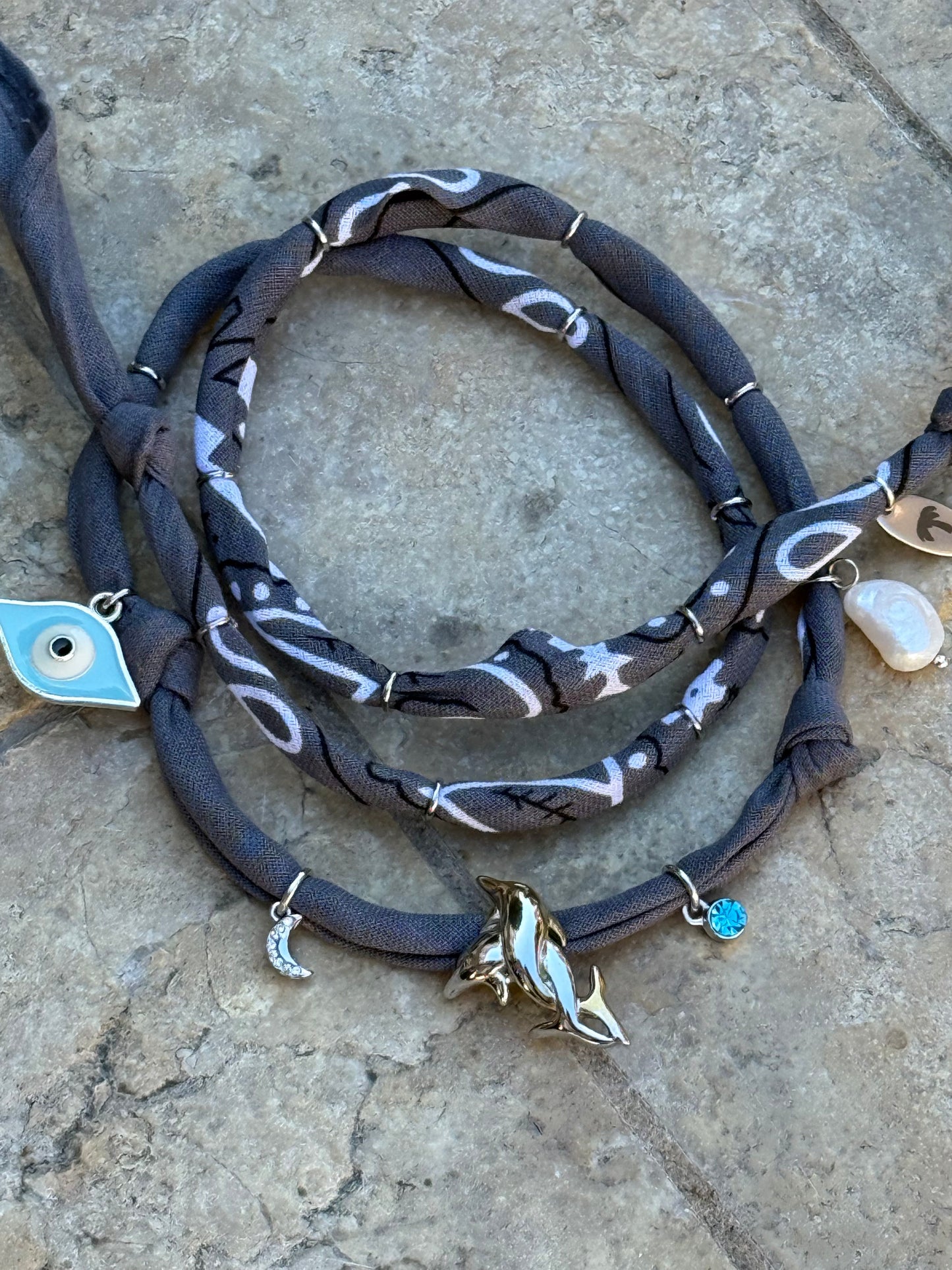 DAUPHINS D'ARGENT // Demin blue Handmade Bandana Necklace