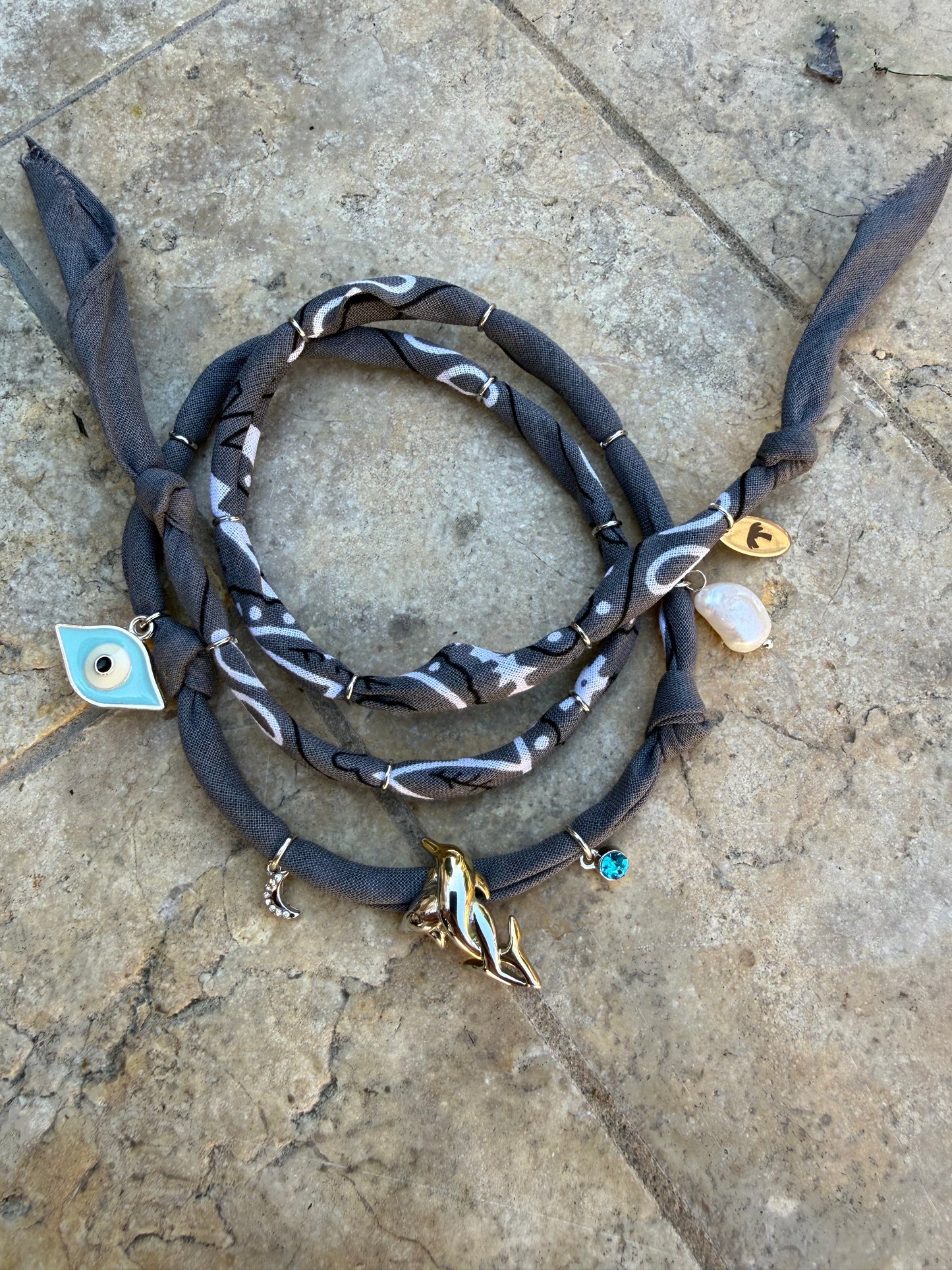DAUPHINS D'ARGENT // Demin blue Handmade Bandana Necklace