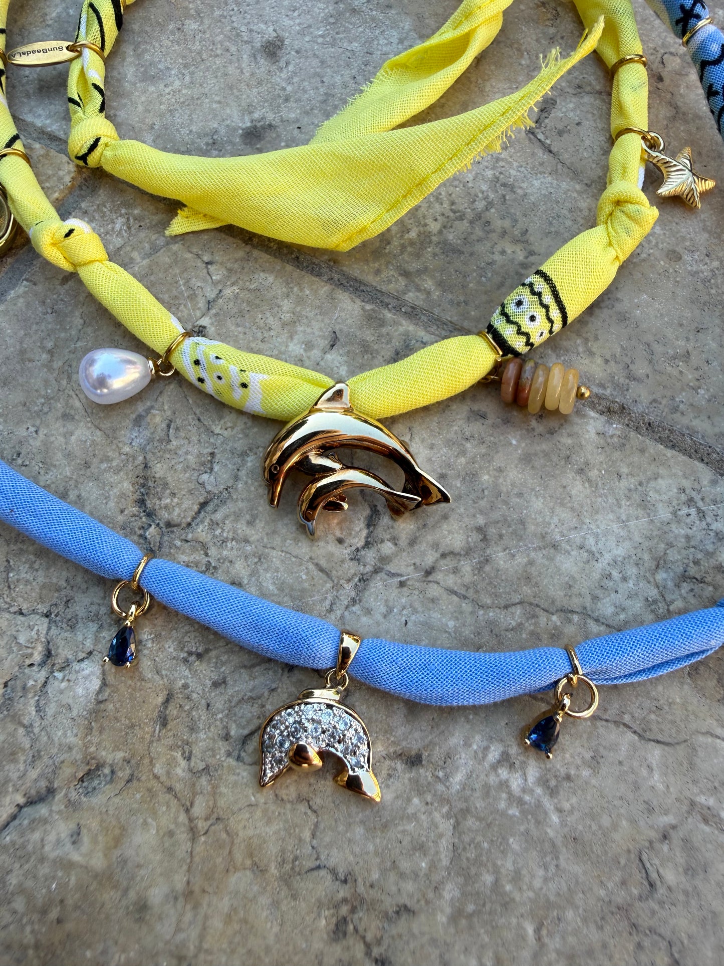 GEMS DOLPHIN // Demin blue Handmade Bandana Necklace