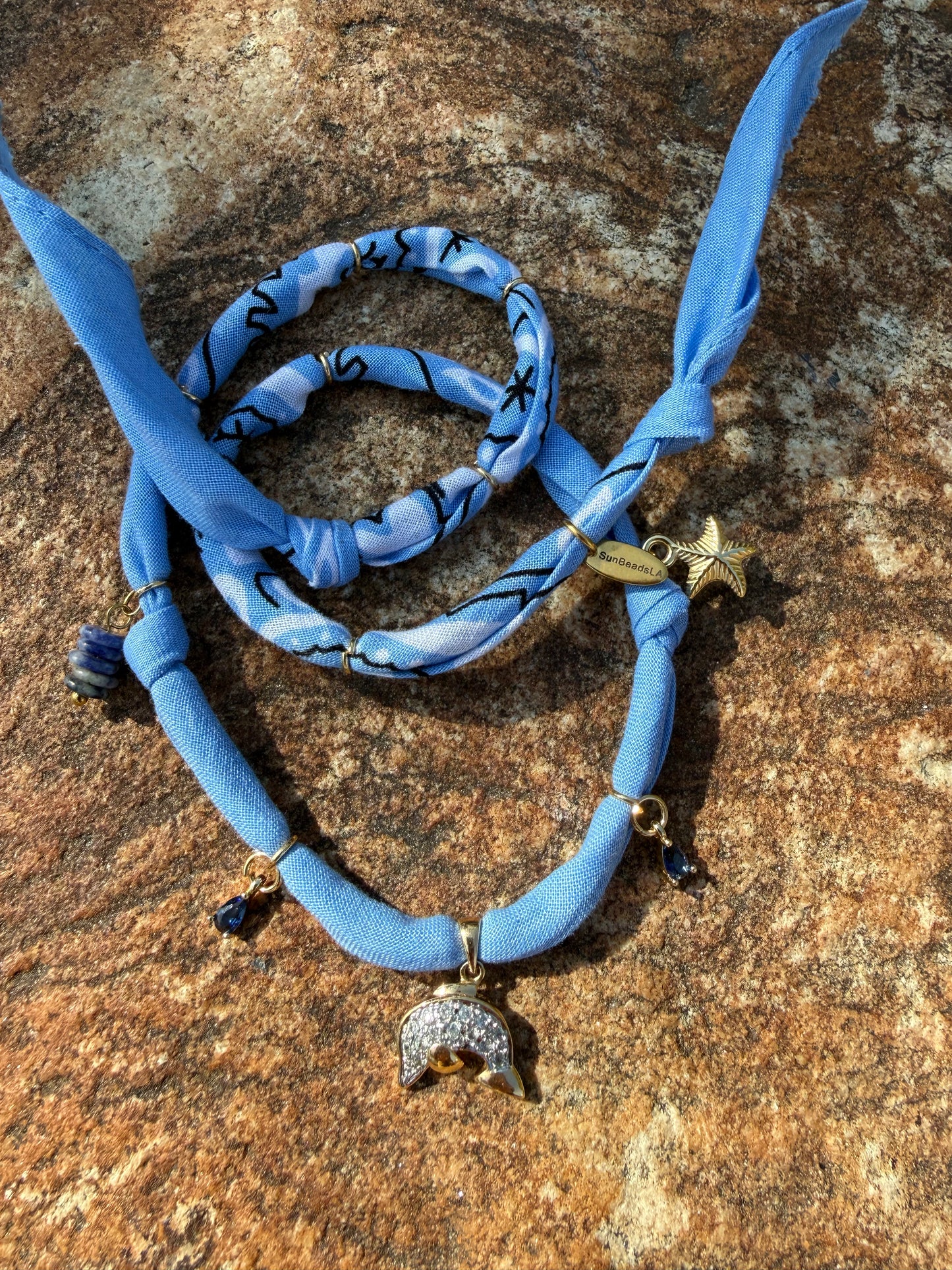 GEMS DOLPHIN // Demin blue Handmade Bandana Necklace