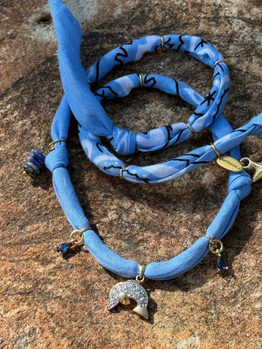GEMS DOLPHIN // Demin blue Handmade Bandana Necklace