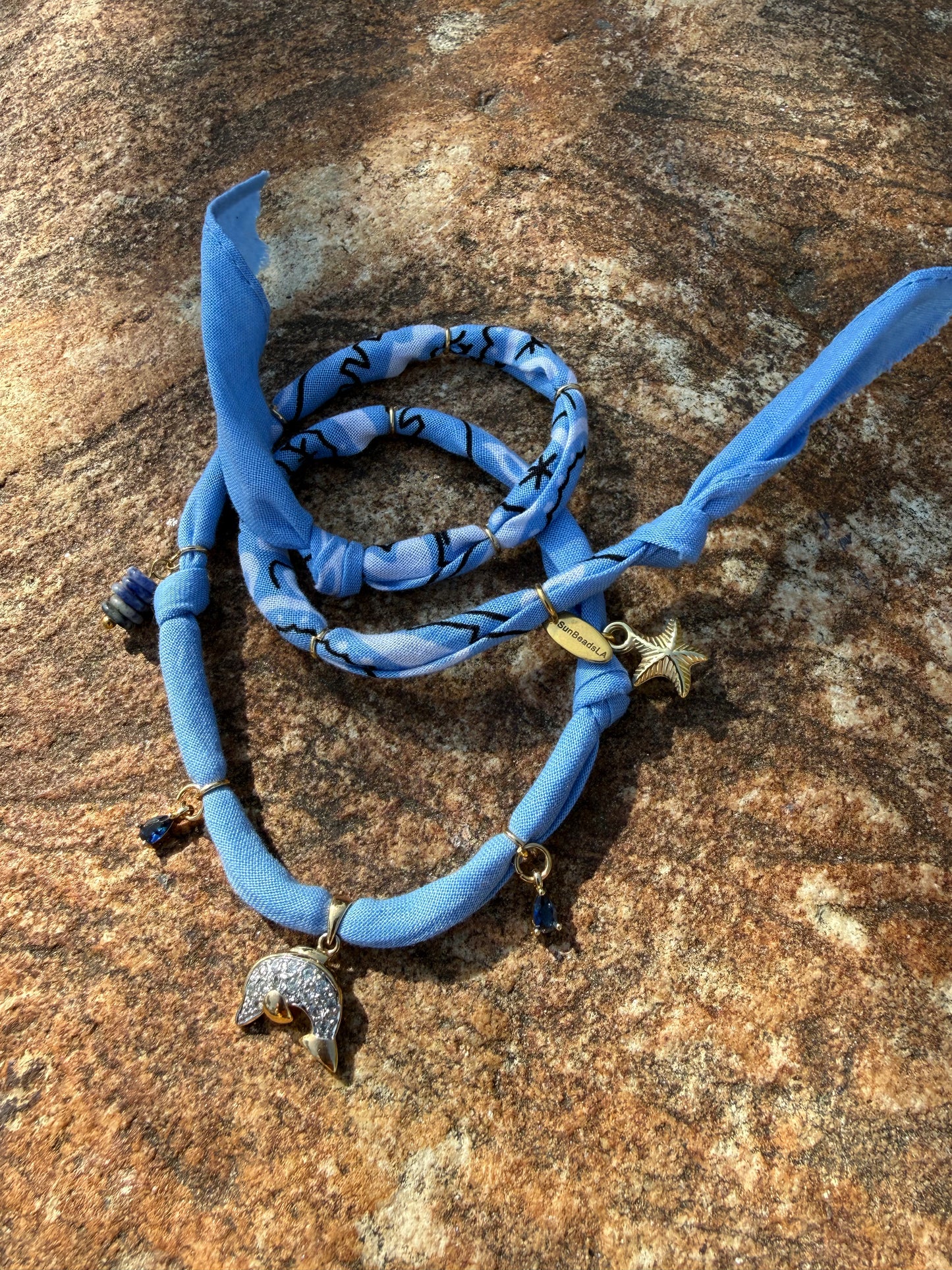 GEMS DOLPHIN // Demin blue Handmade Bandana Necklace