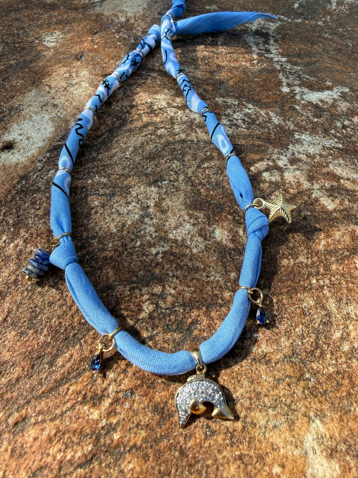 GEMS DOLPHIN // Demin blue Handmade Bandana Necklace