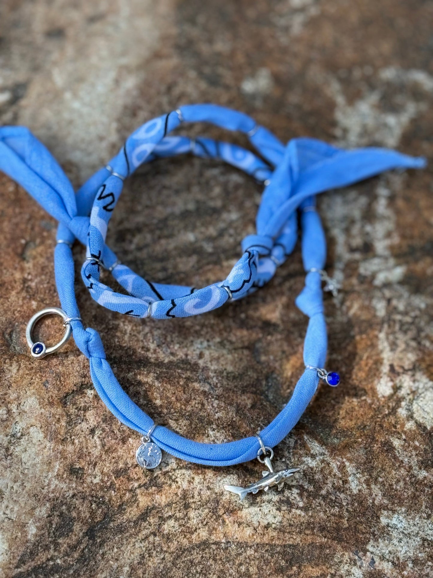 SILVER MAKO // Demin blue Handmade Bandana Necklace