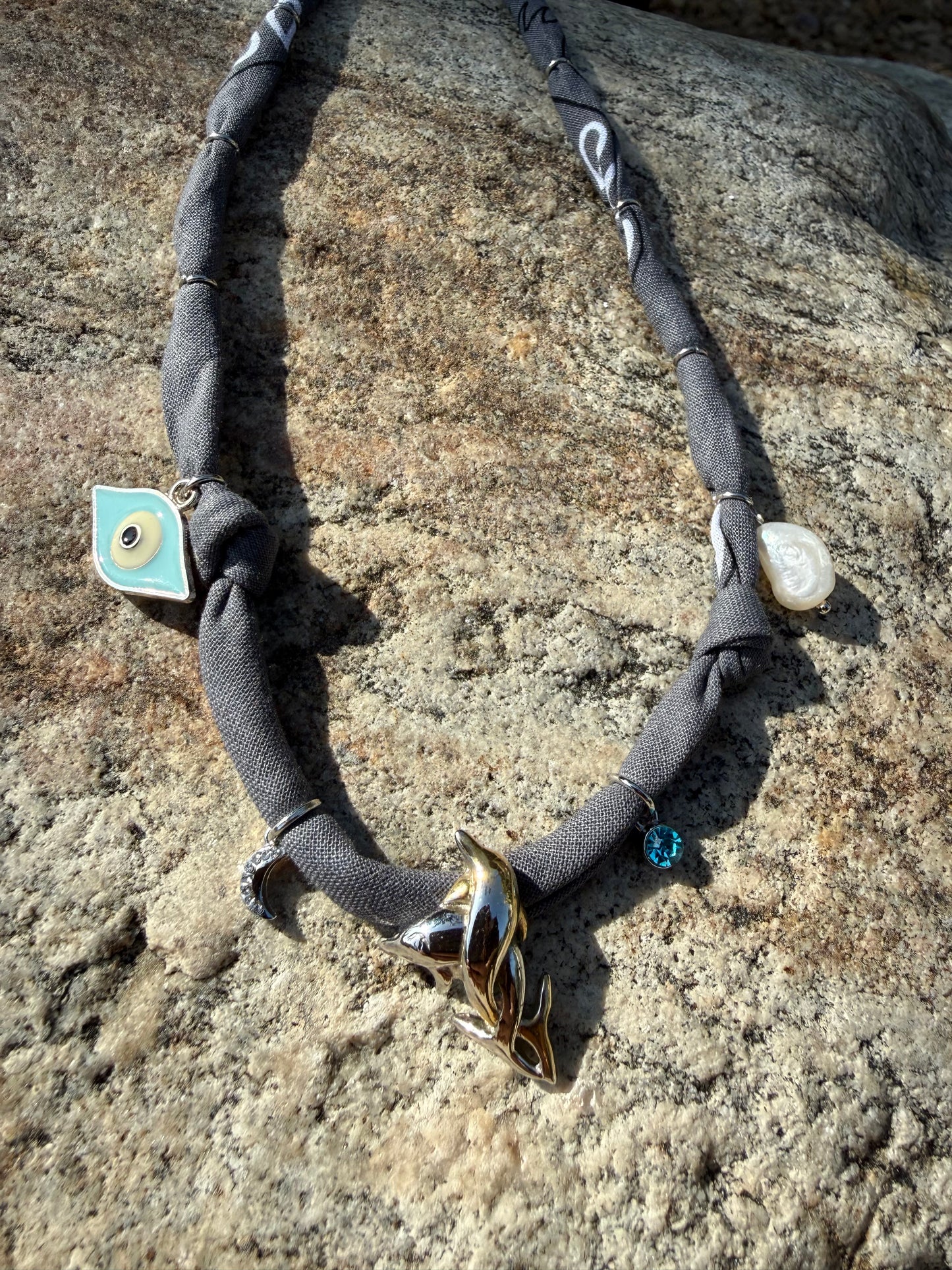 DAUPHINS D'ARGENT // Demin blue Handmade Bandana Necklace