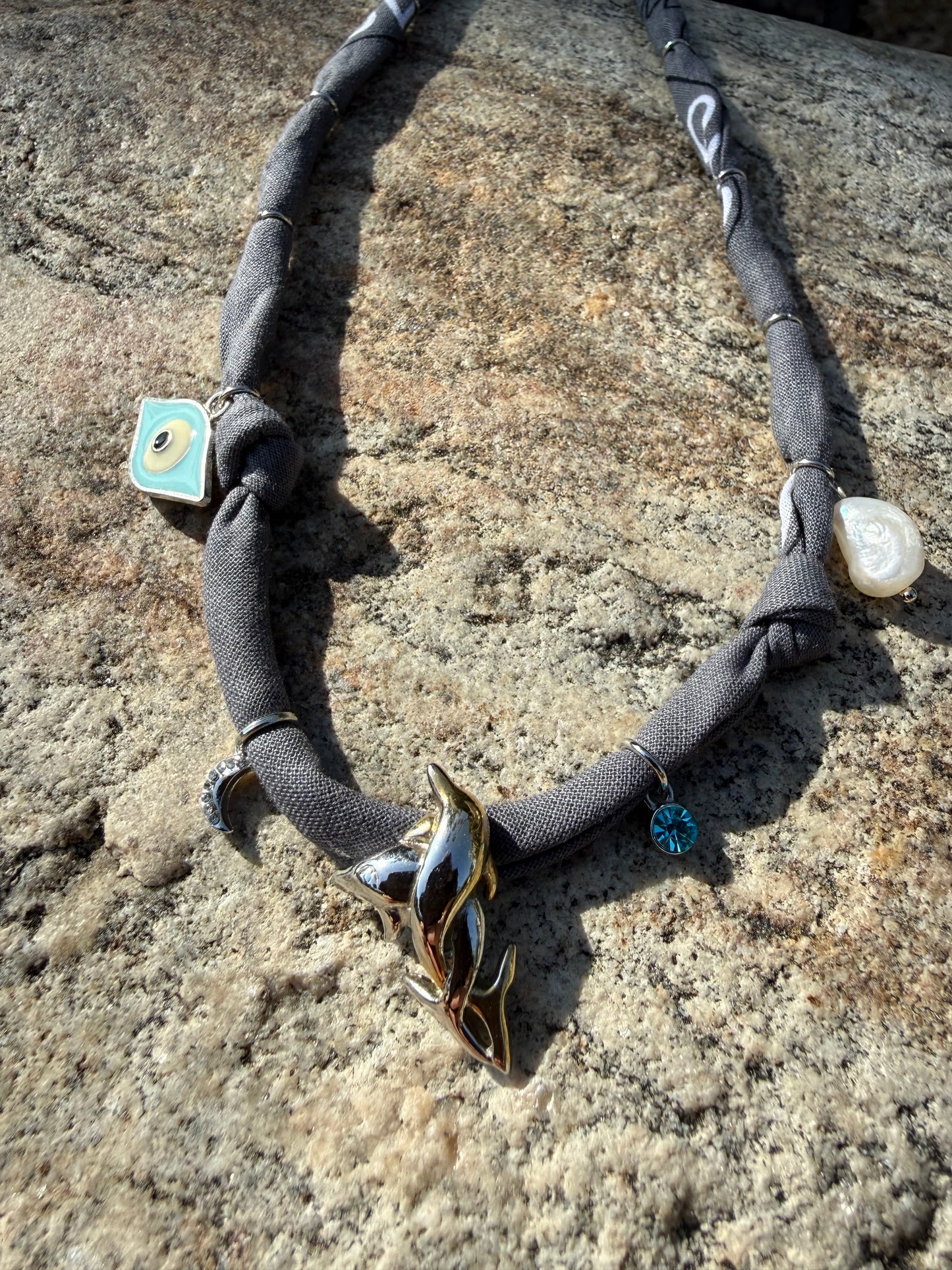 DAUPHINS D'ARGENT // Demin blue Handmade Bandana Necklace