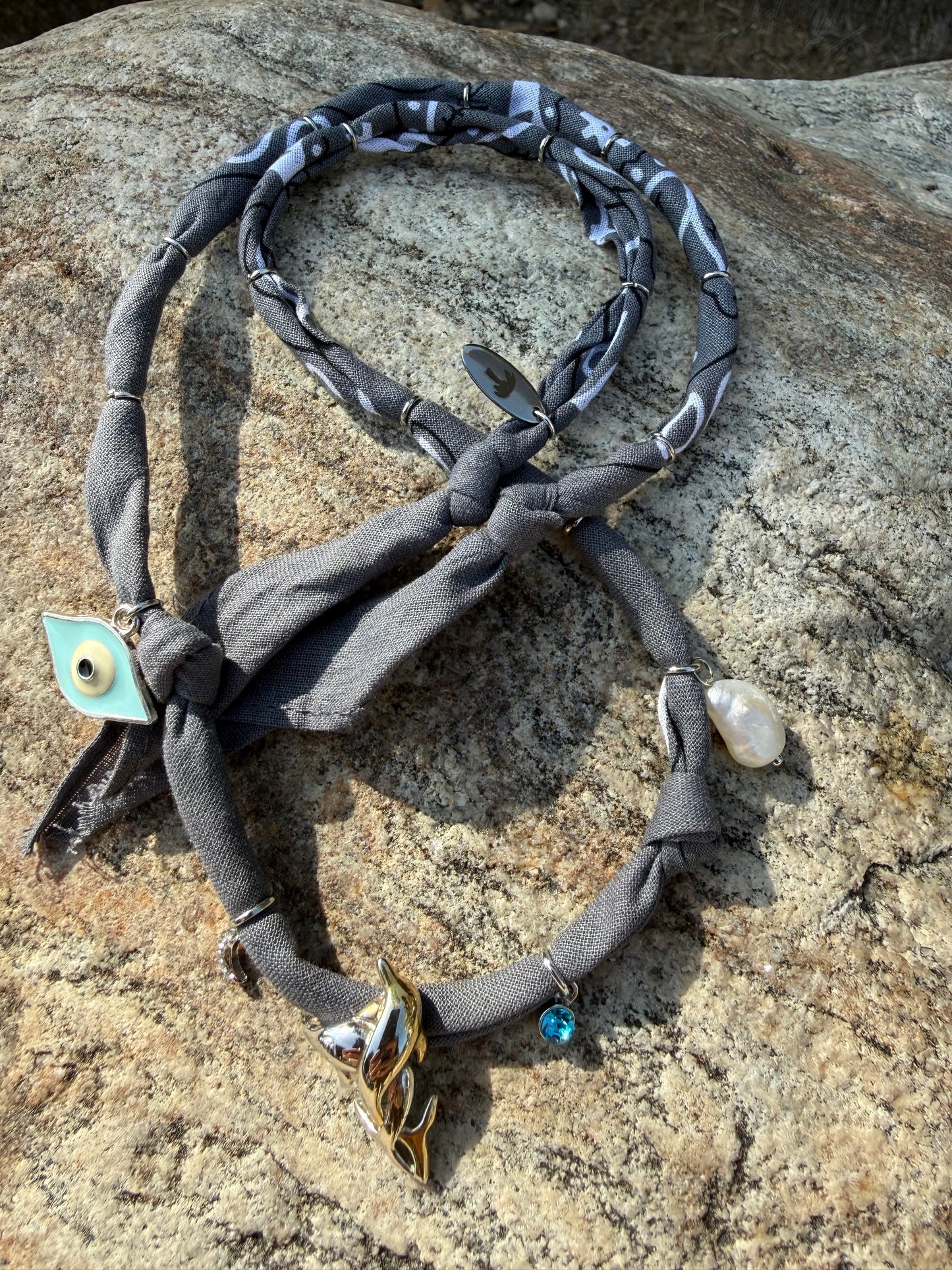 DAUPHINS D'ARGENT // Demin blue Handmade Bandana Necklace