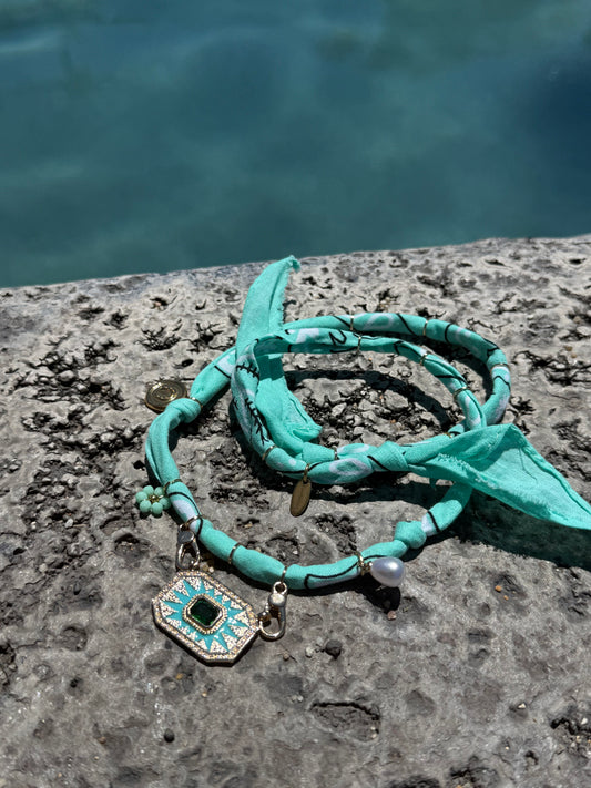 BLUE ME // Turquoise Green Handmade Bandana Necklace