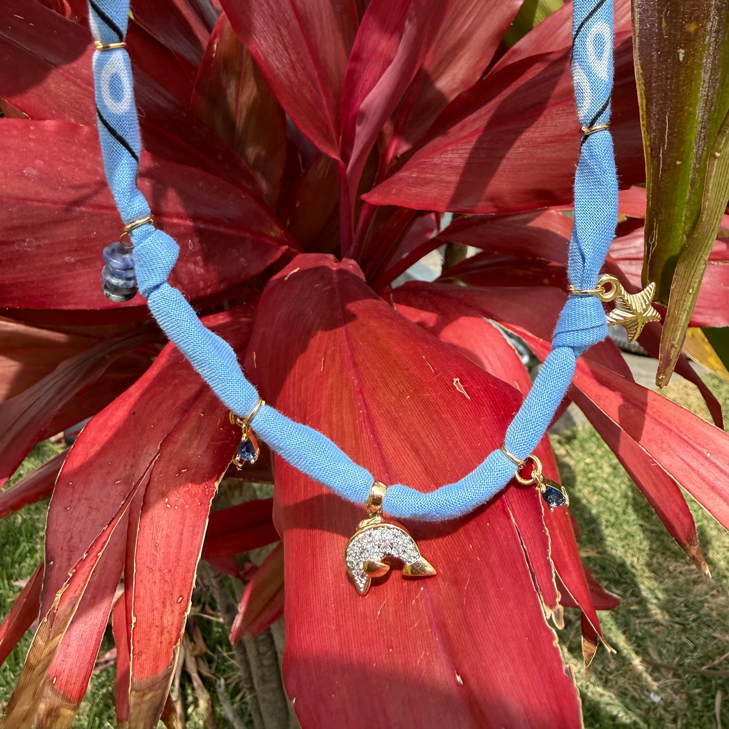 GEMS DOLPHIN // Demin blue Handmade Bandana Necklace