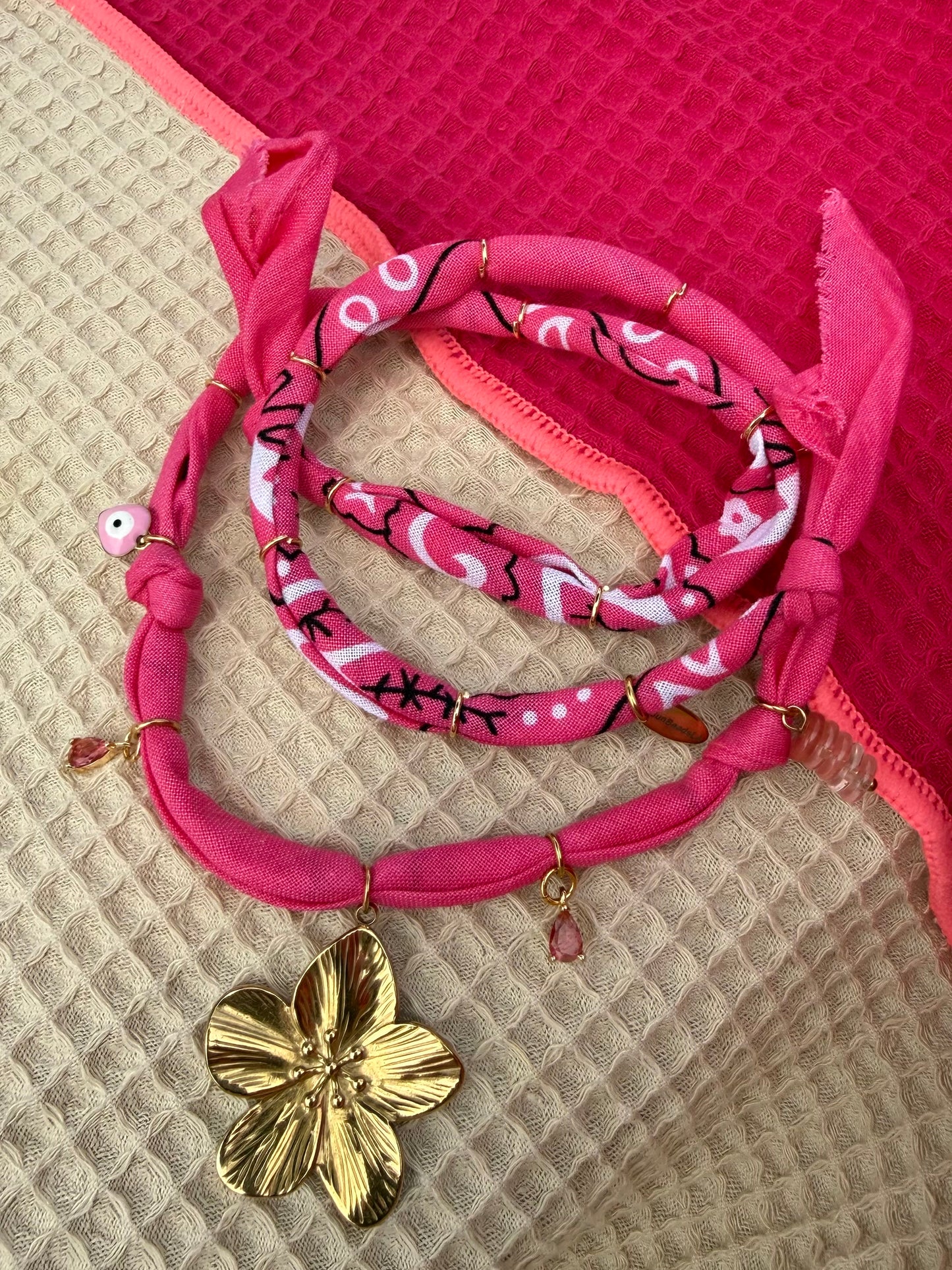FRANGIPANI  // Hot Pink Handmade Bandana Necklace