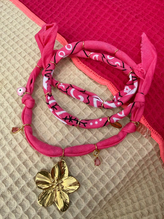 FRANGIPANI  // Hot Pink Handmade Bandana Necklace