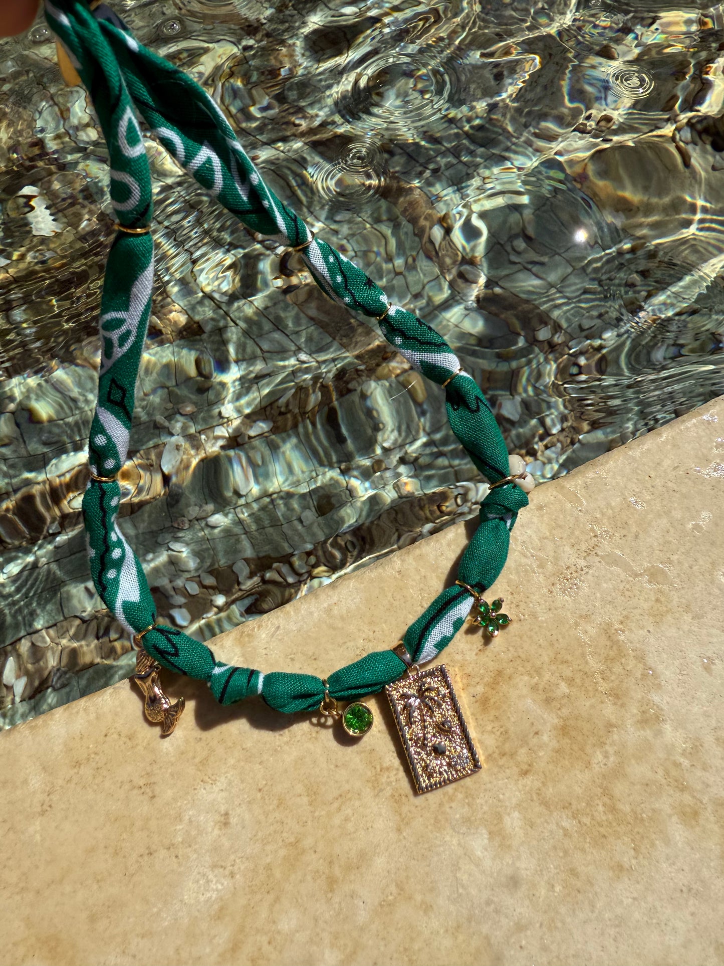 PALM TREE SCENE // Forest Green Handmade Bandana Necklace