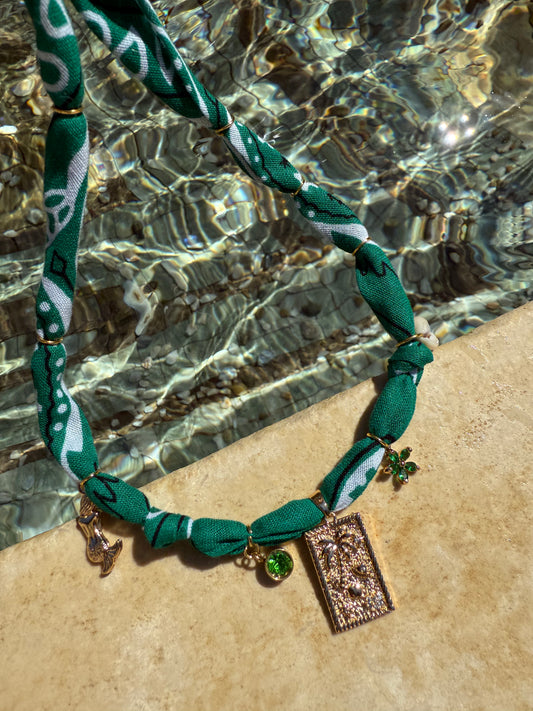 PALM TREE SCENE // Forest Green Handmade Bandana Necklace